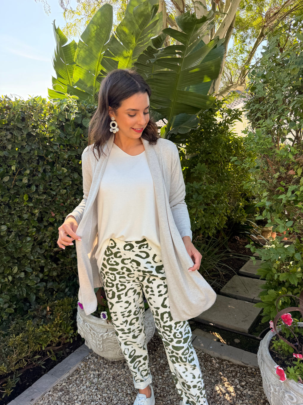 Italian pants - Khaki green leopard
