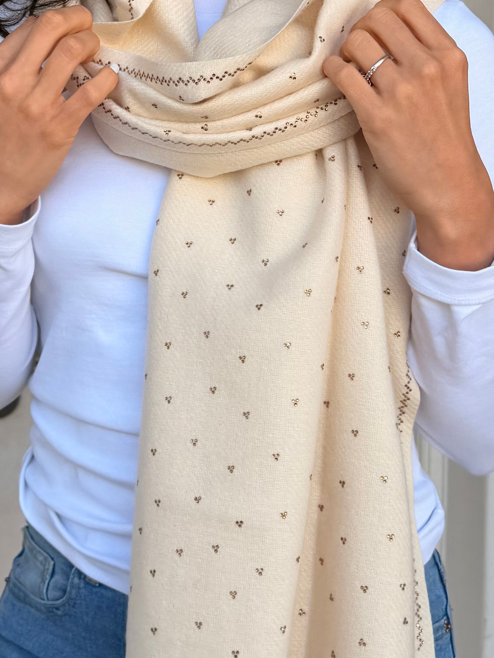 Cashmere shimmer scarf - Cream