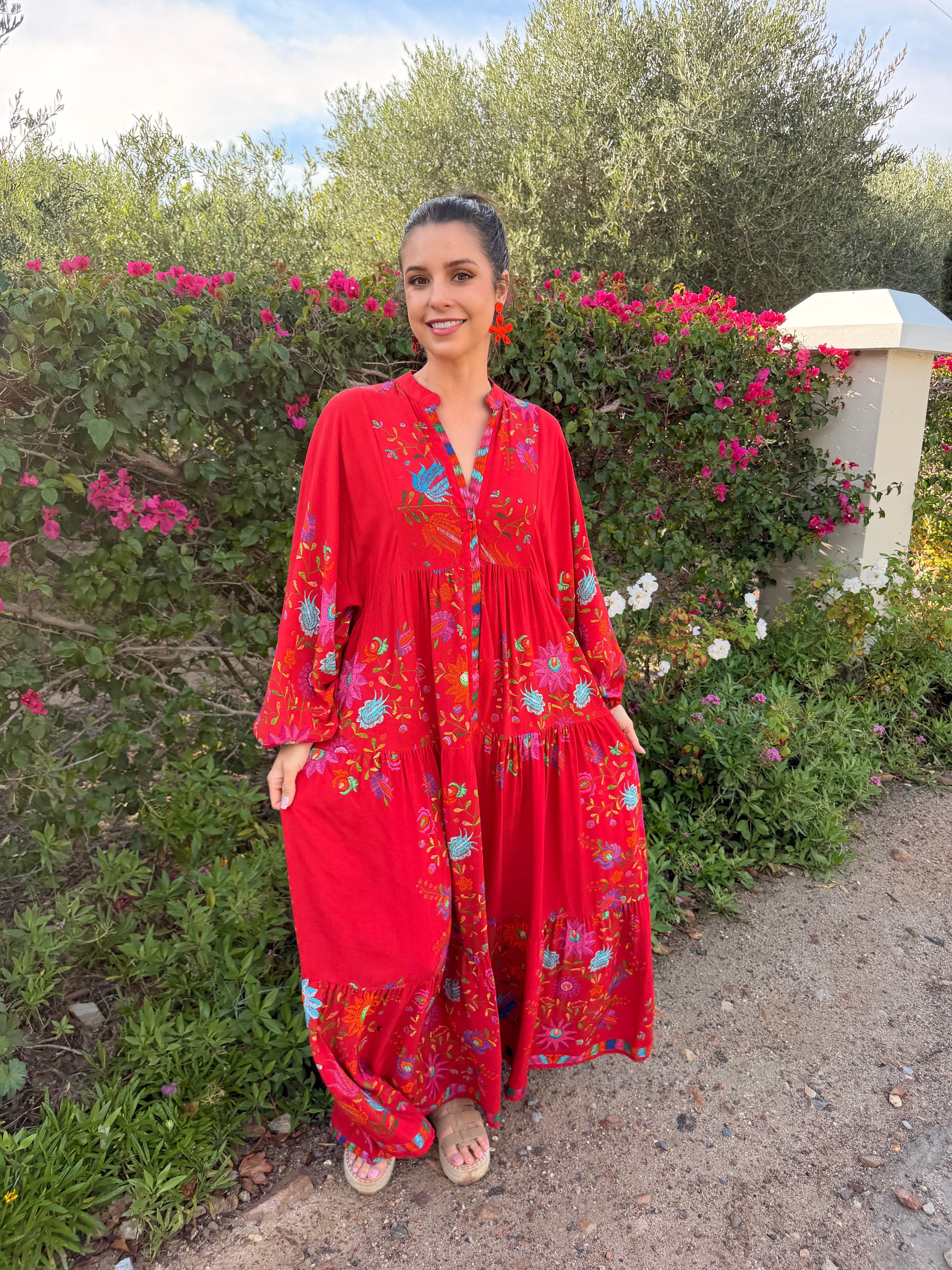 Jenna dress - Red ikat floral
