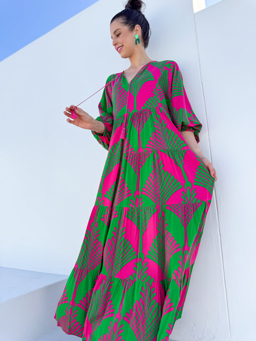 Suné dress - Green & Pink leaf
