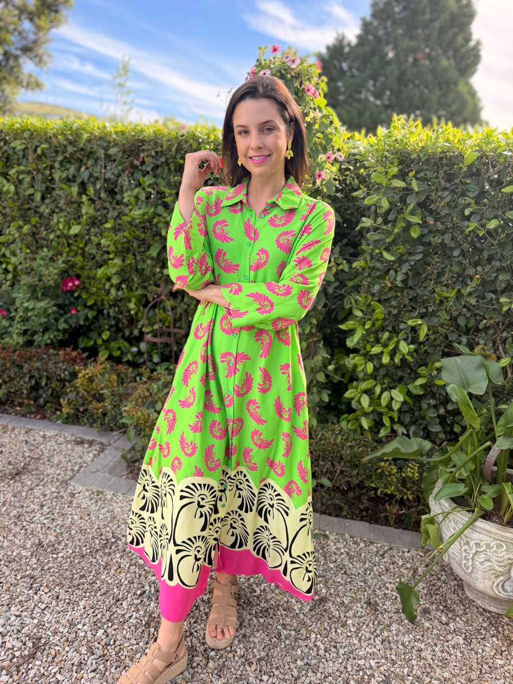 Poppy dress - Lime & Pink