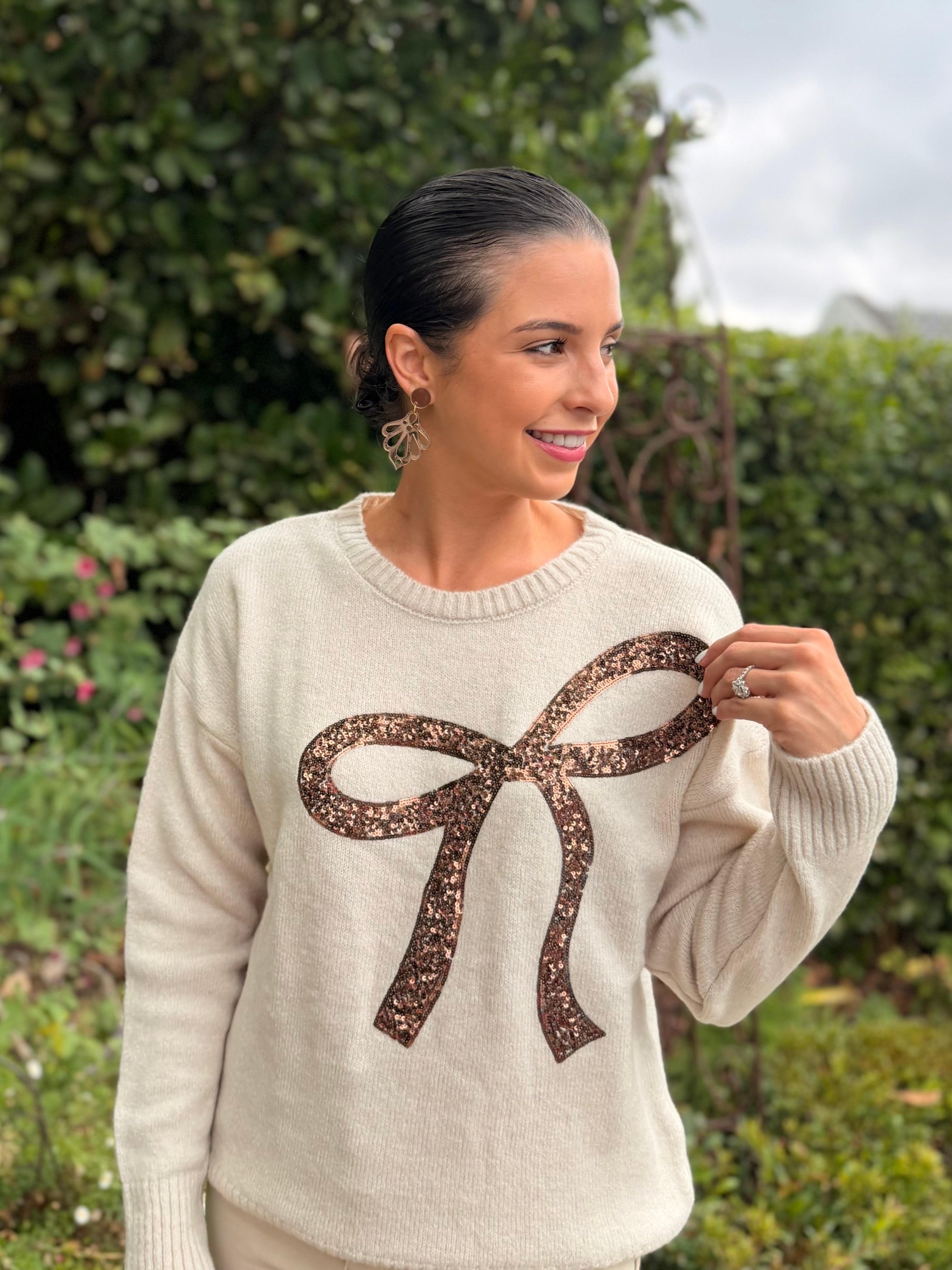 Glitter bow knit - Beige