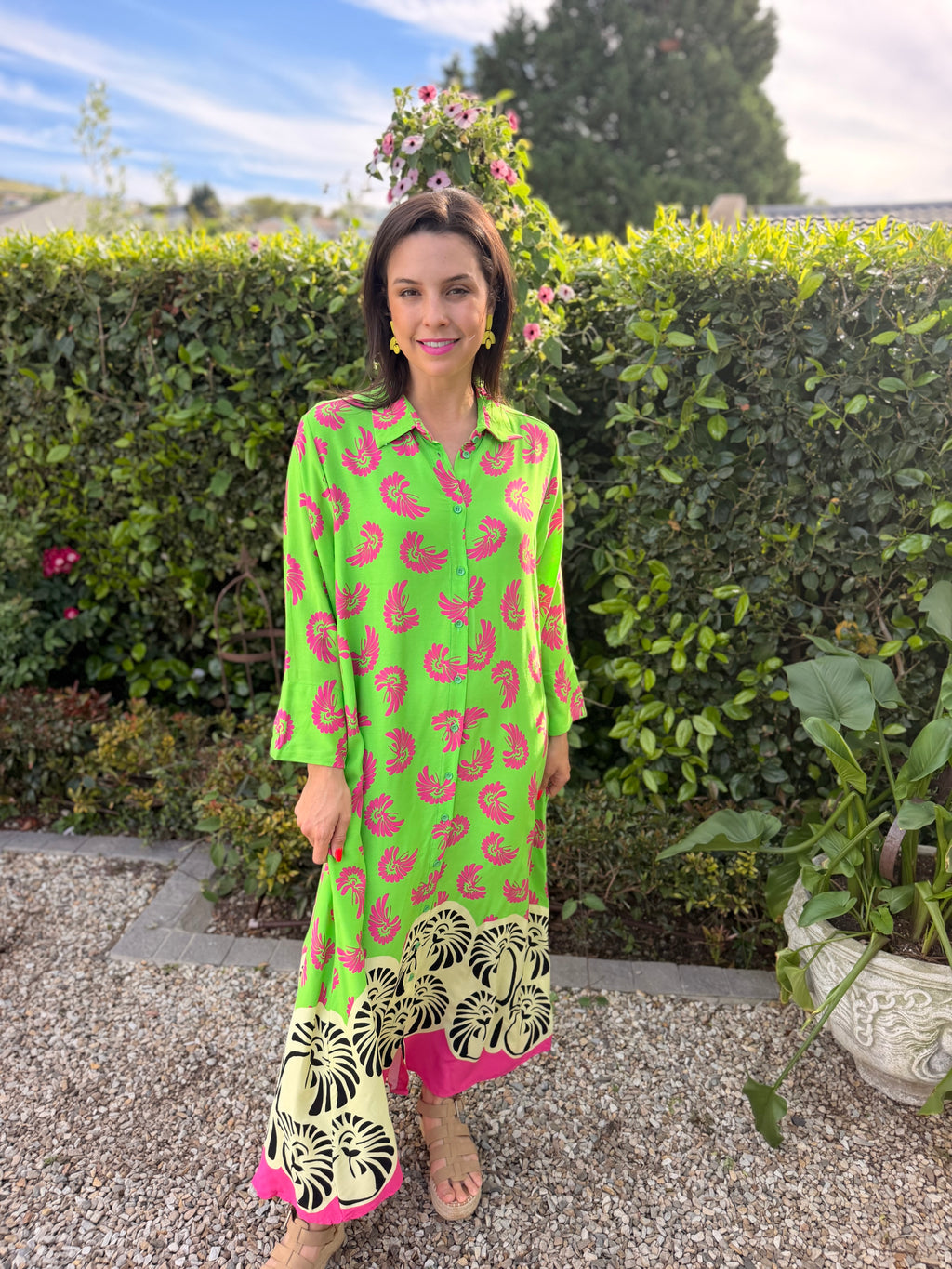 Poppy dress - Lime & Pink