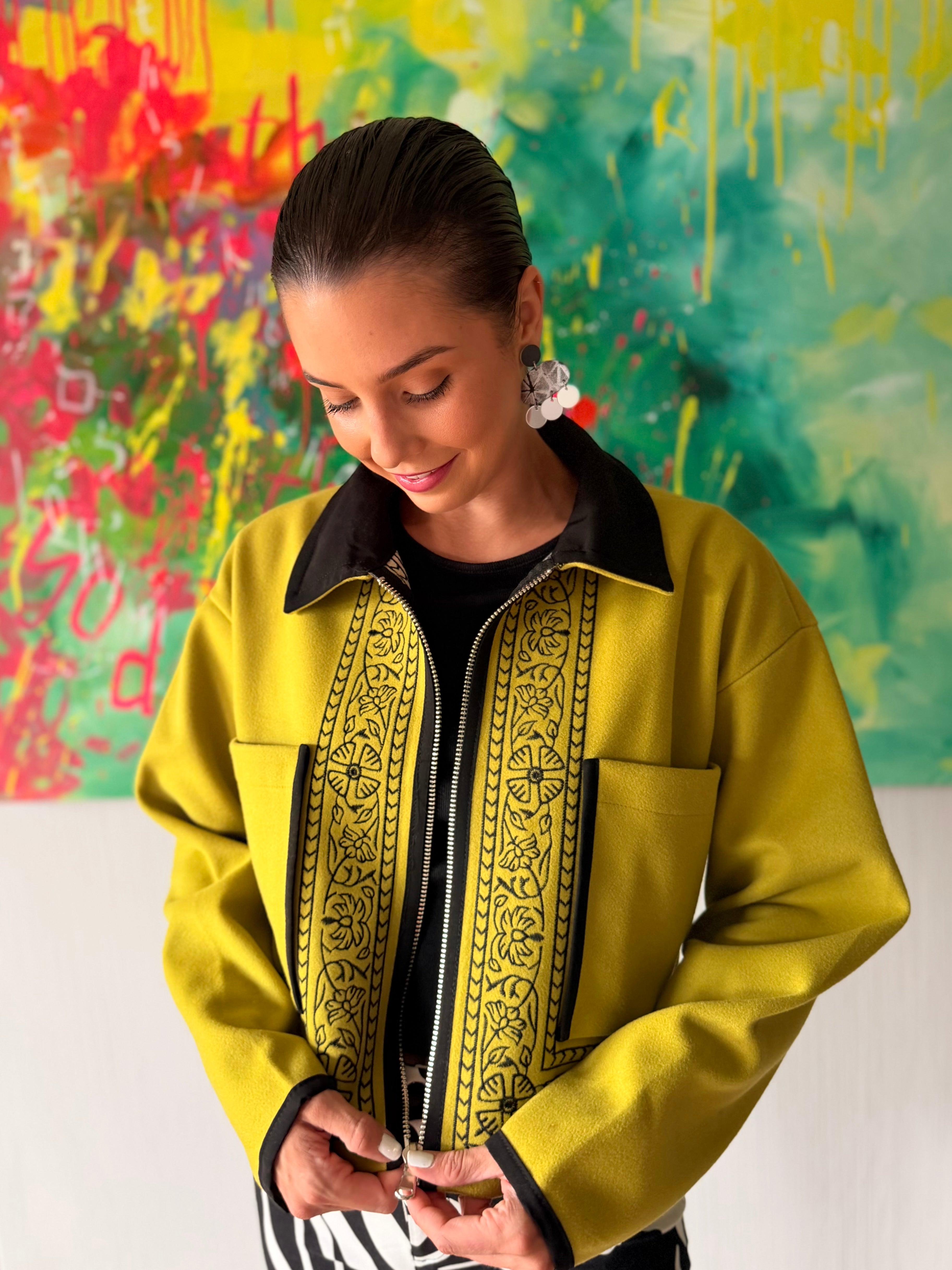 Embroidered jacket - Chartreuse