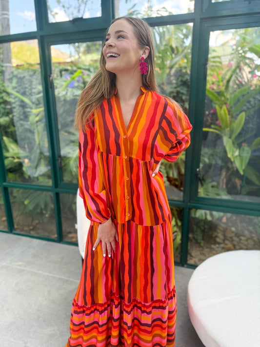 Jenna dress- Orange squiggles