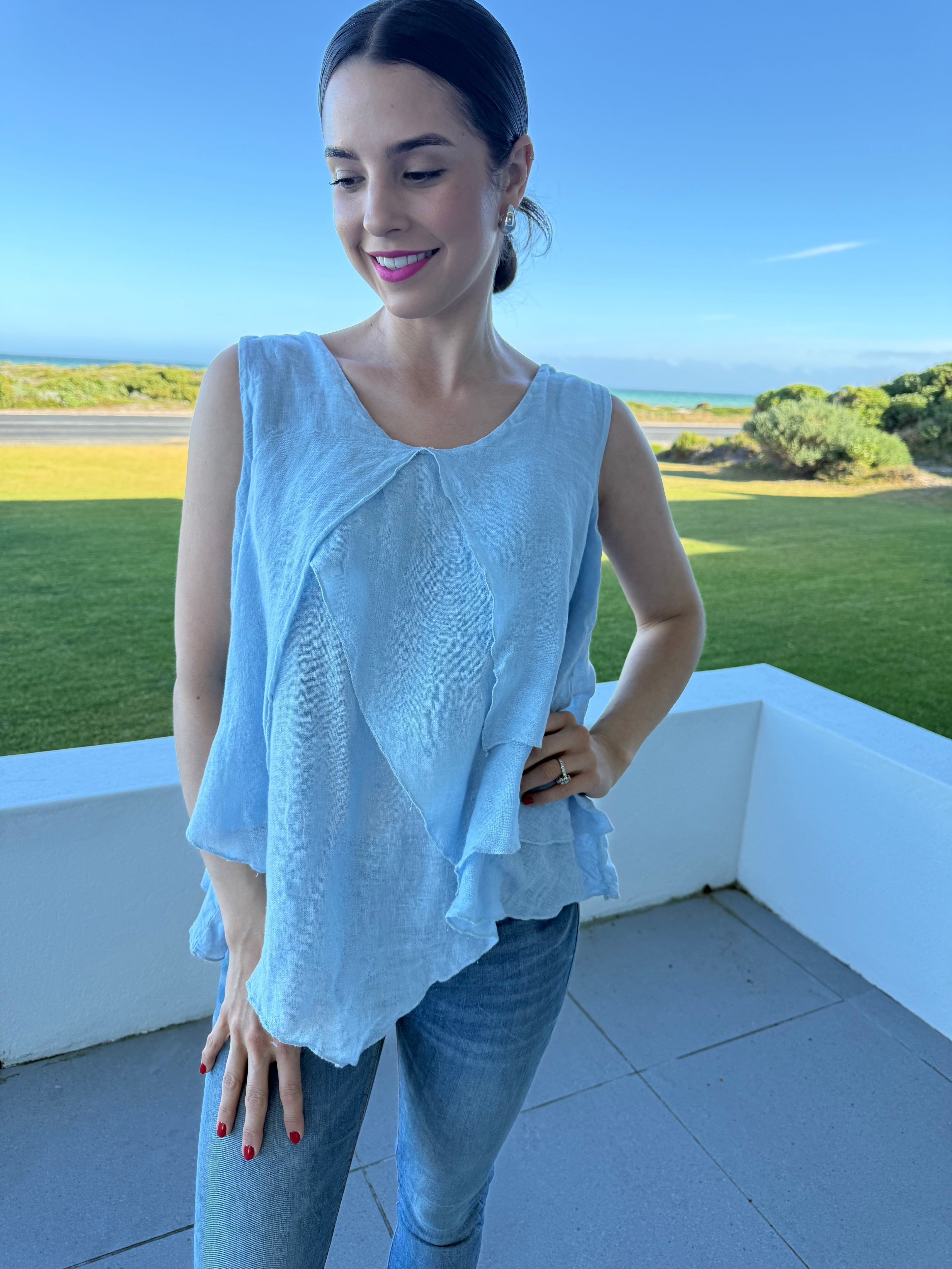 Italian linen layered top - Blue