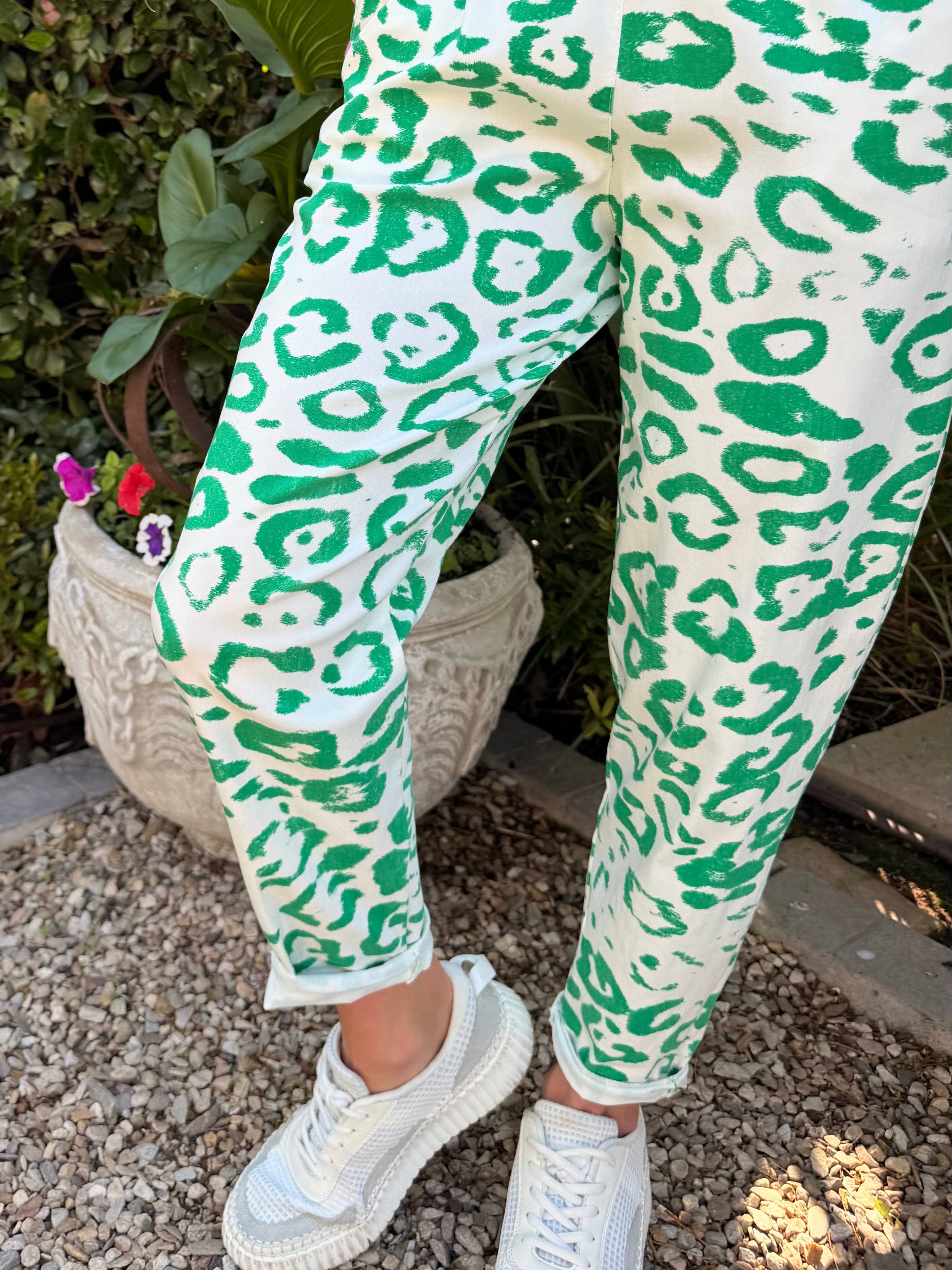 Italian pants - Green leopard