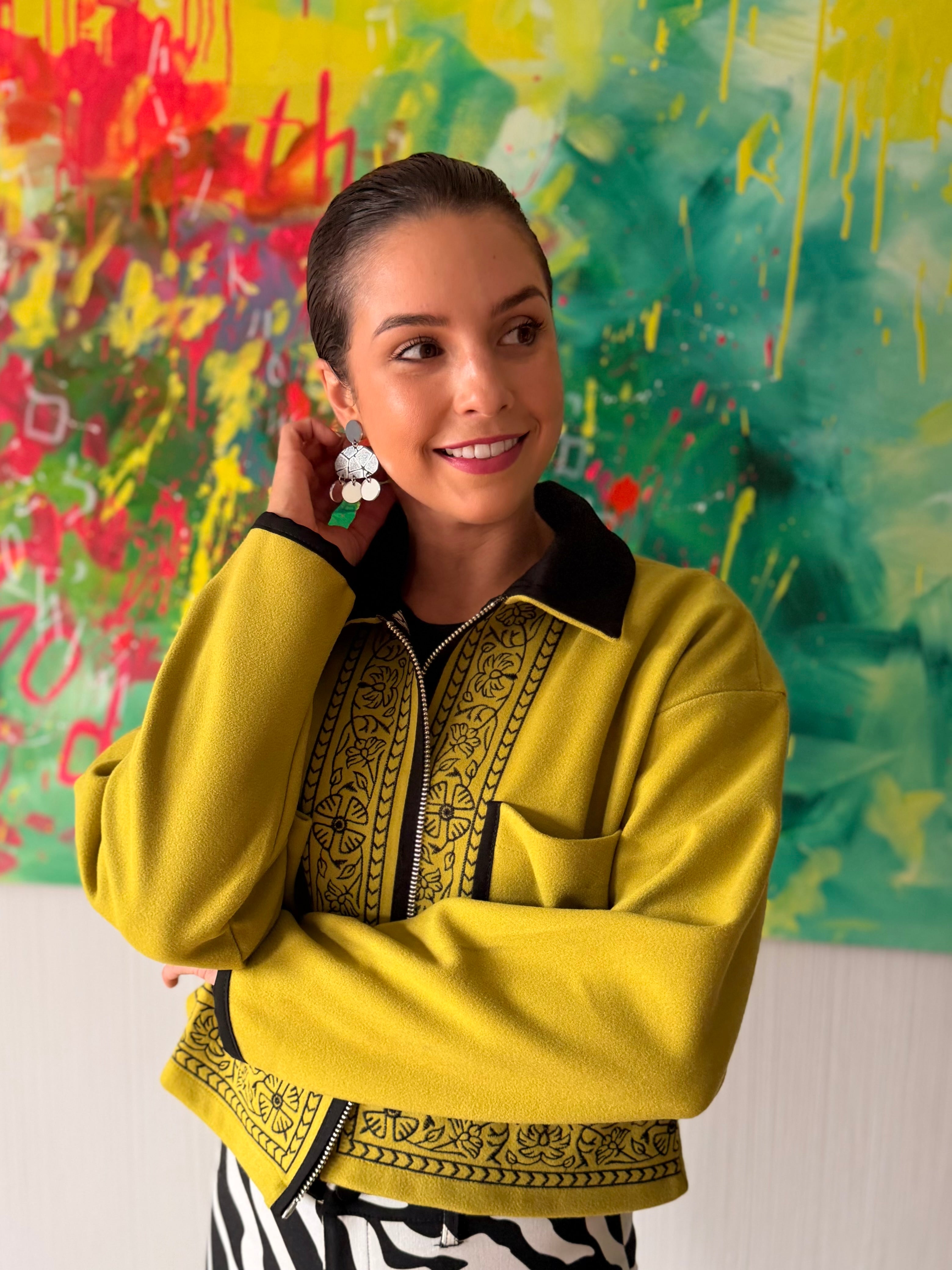 Embroidered jacket - Chartreuse