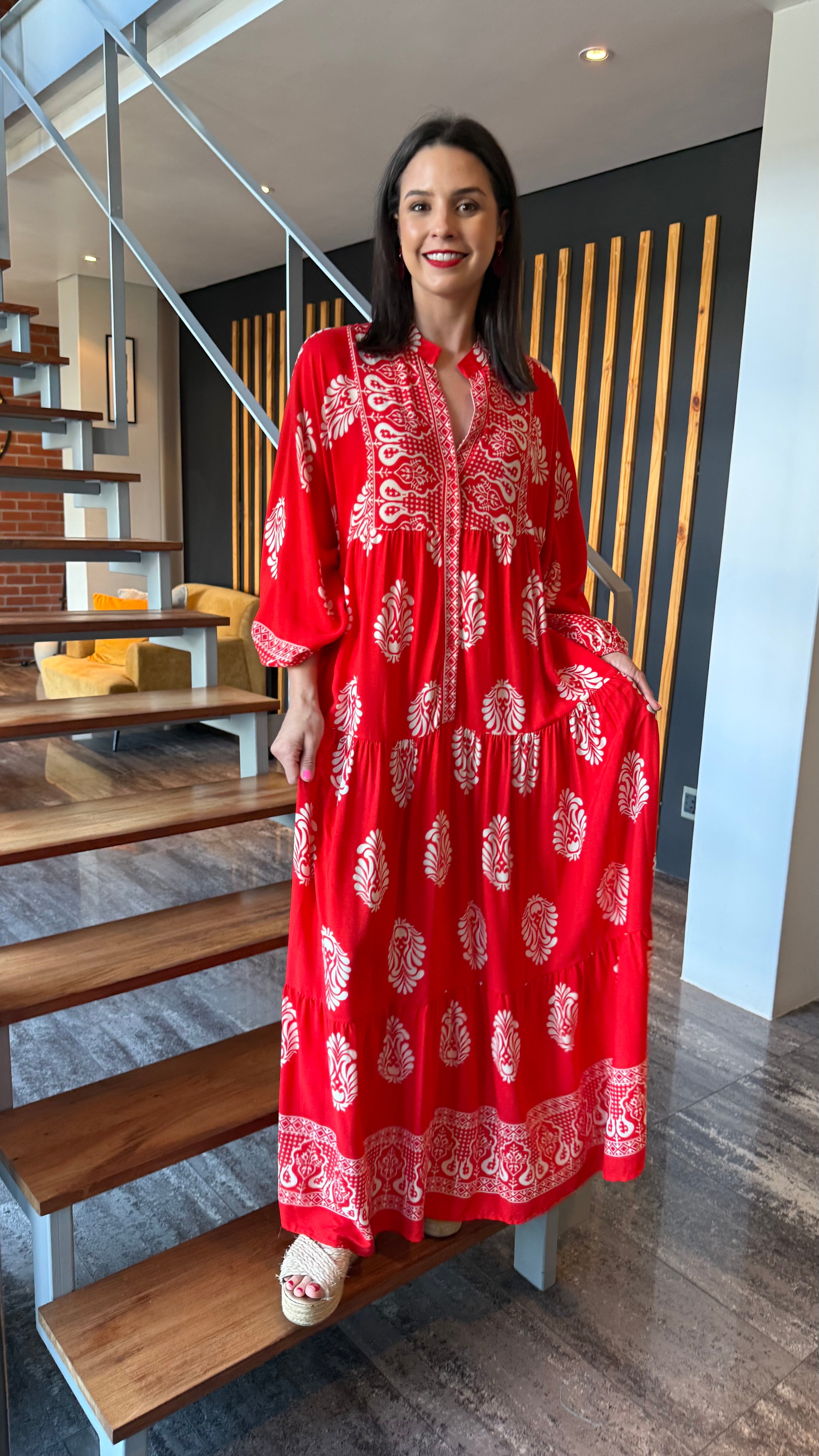 Jenna dress - Corral red tribal