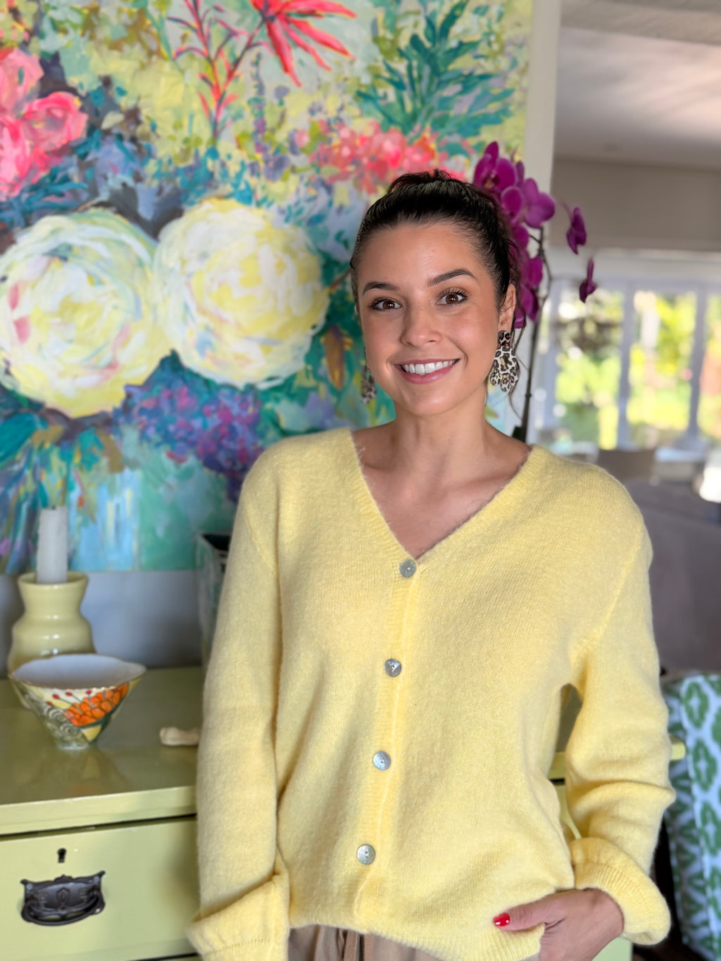 Baby alpaca short cardigan - Butter yellow