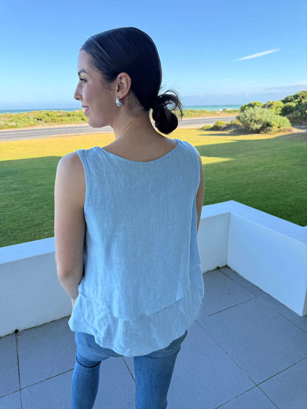 Italian linen layered top - Blue