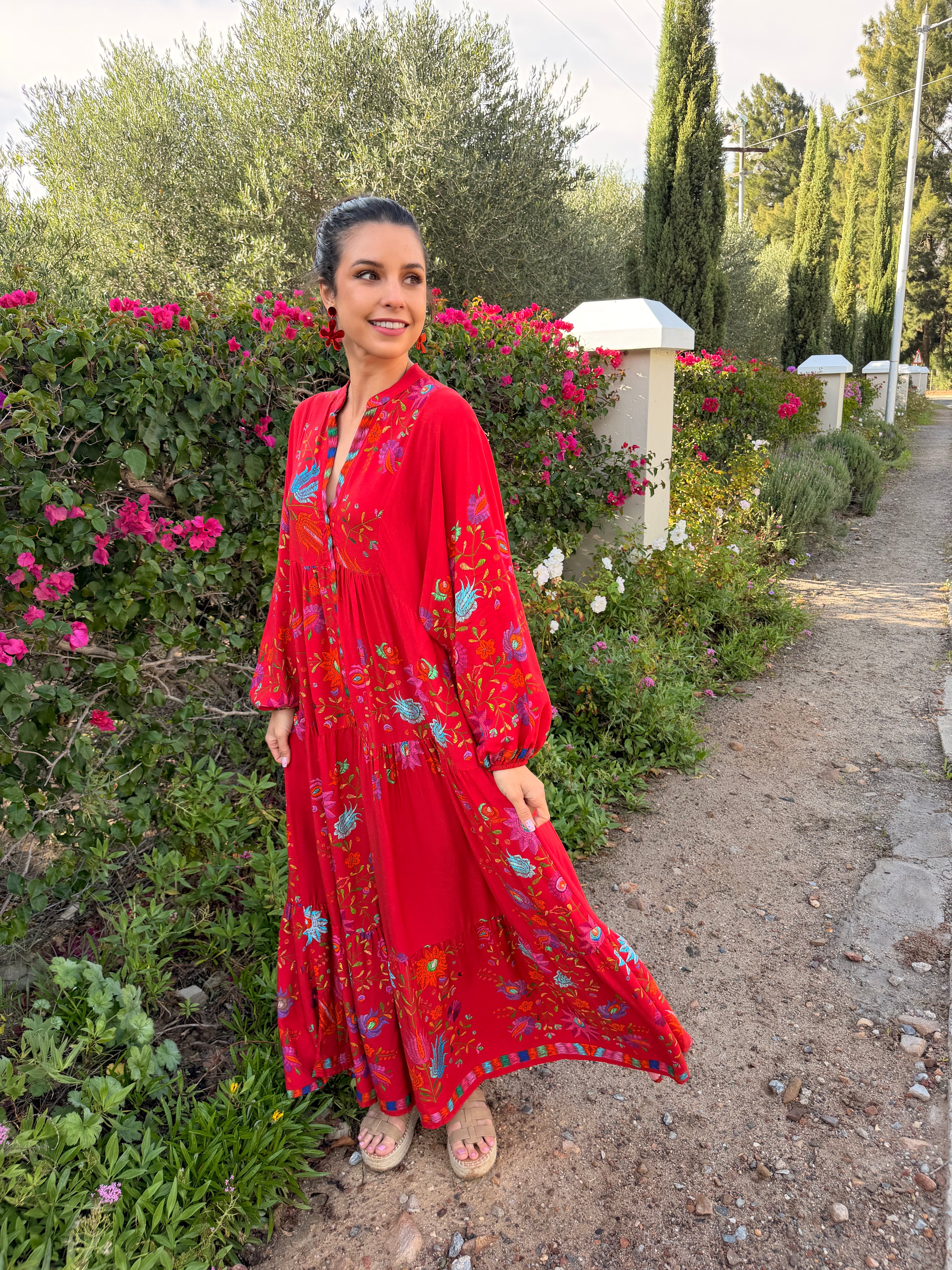 Jenna dress - Red ikat floral