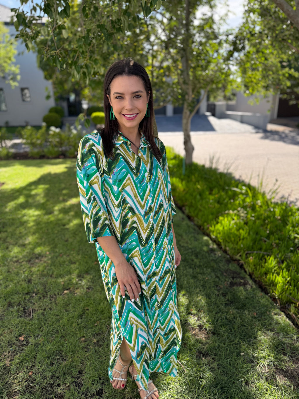 Jennifer dress - Green Zig zag