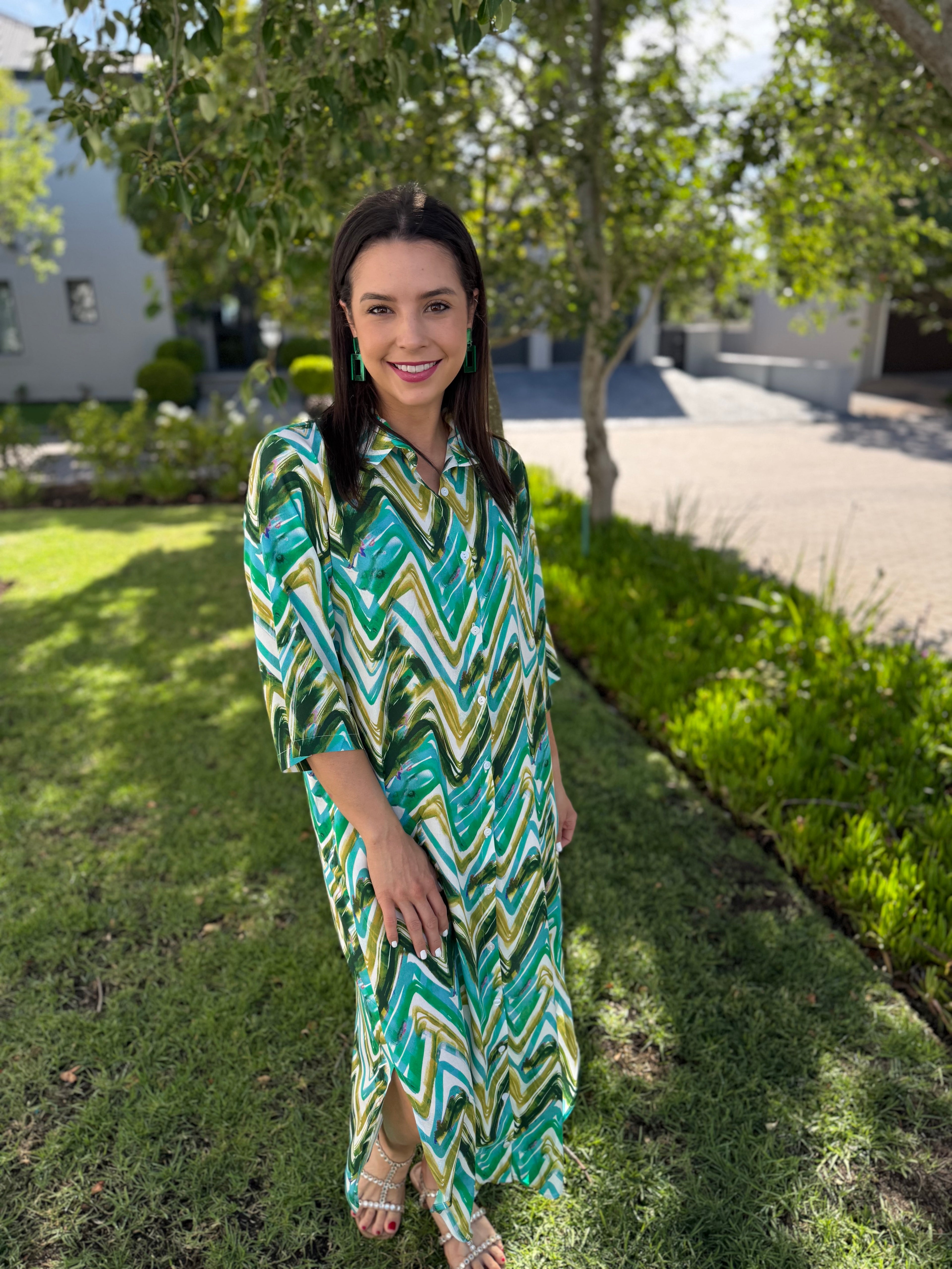 Jennifer dress - Green Zig zag