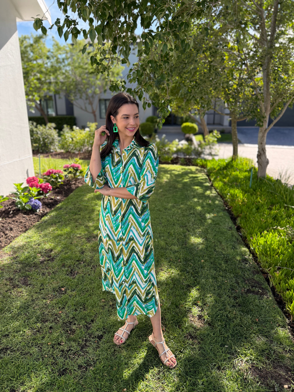 Jennifer dress - Green Zig zag