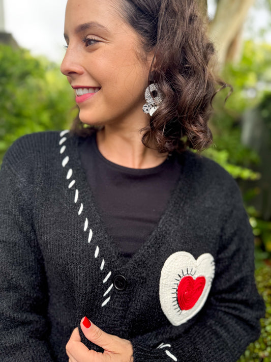 Lana wool cardigan - Queen of hearts