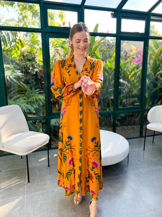 June dress - mustard floral
