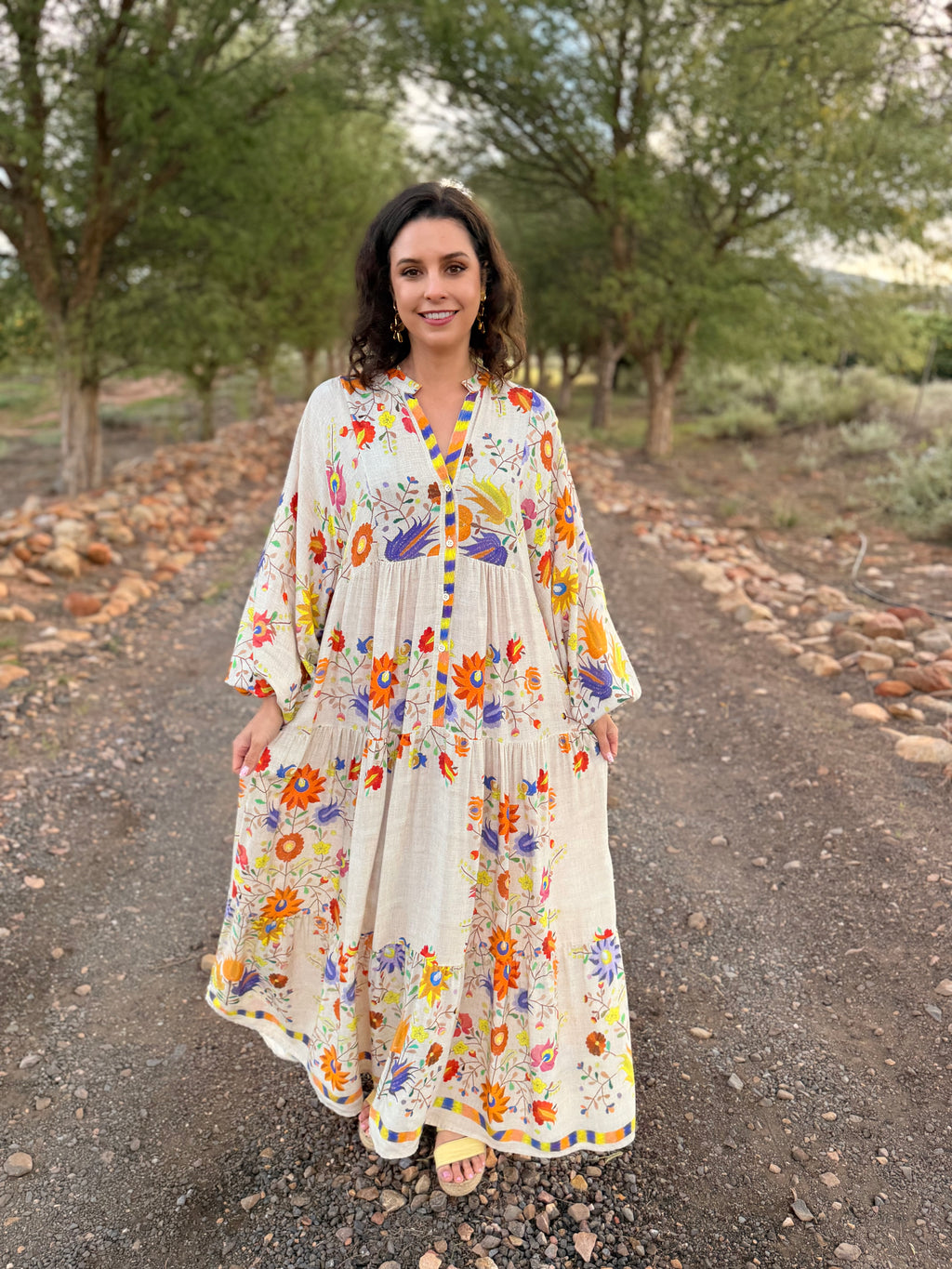 Jenna dress - Beige ikat floral