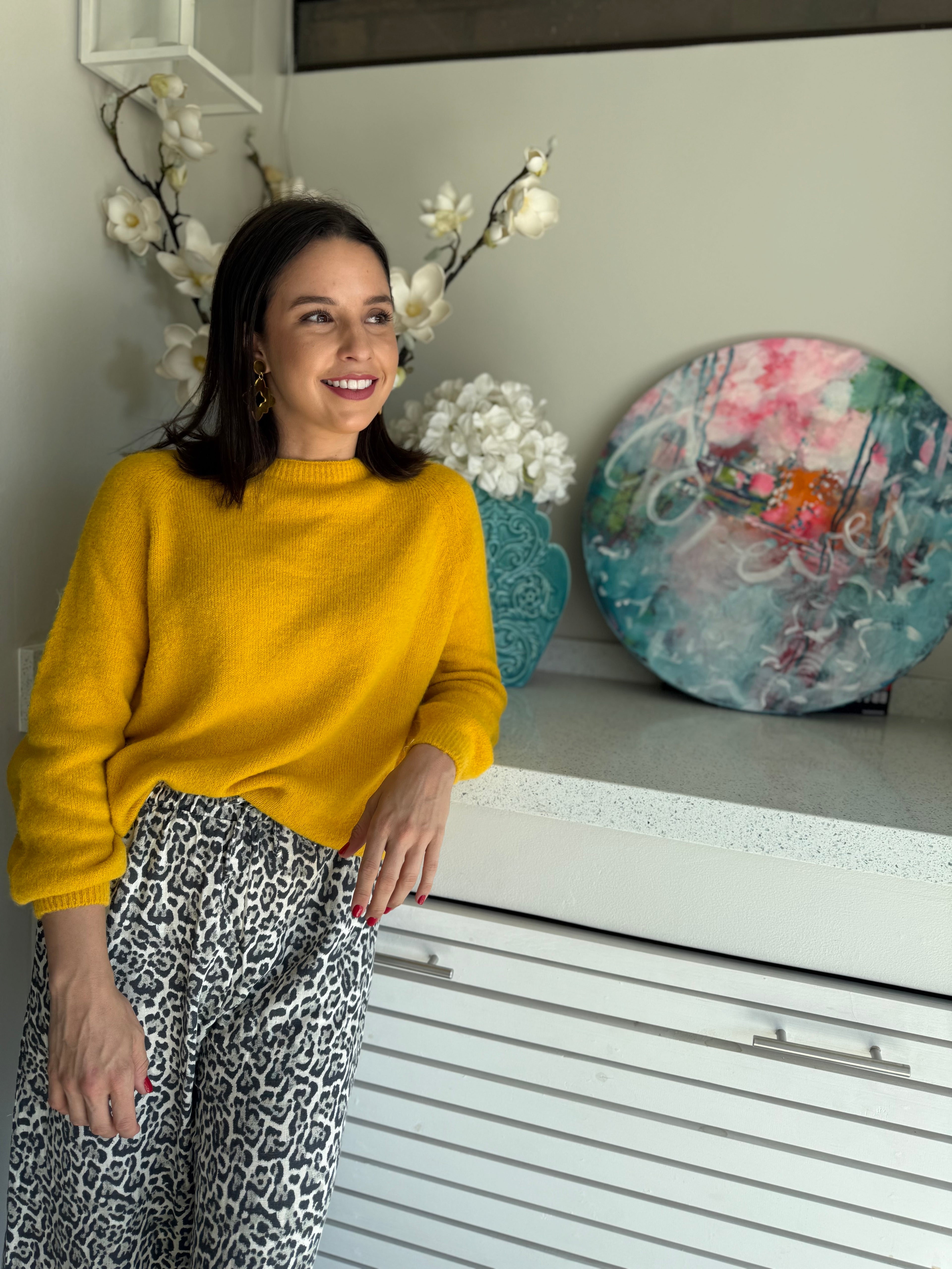 Alpaca knit round neck - Mustard