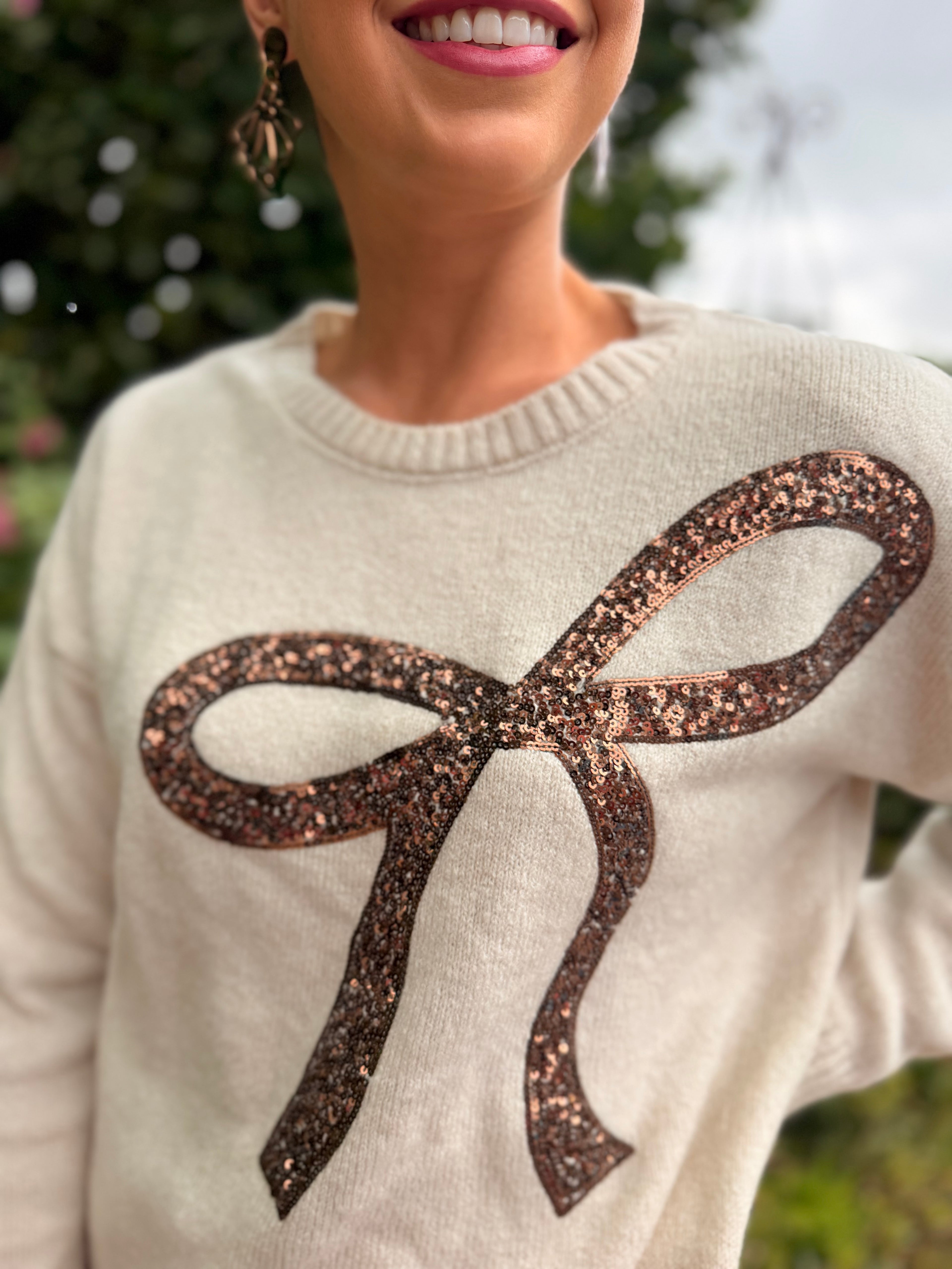 Glitter bow knit - Beige