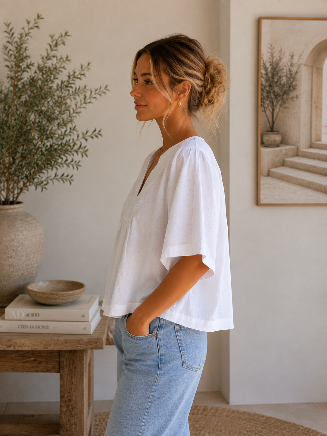 Italian V neck blouse - White