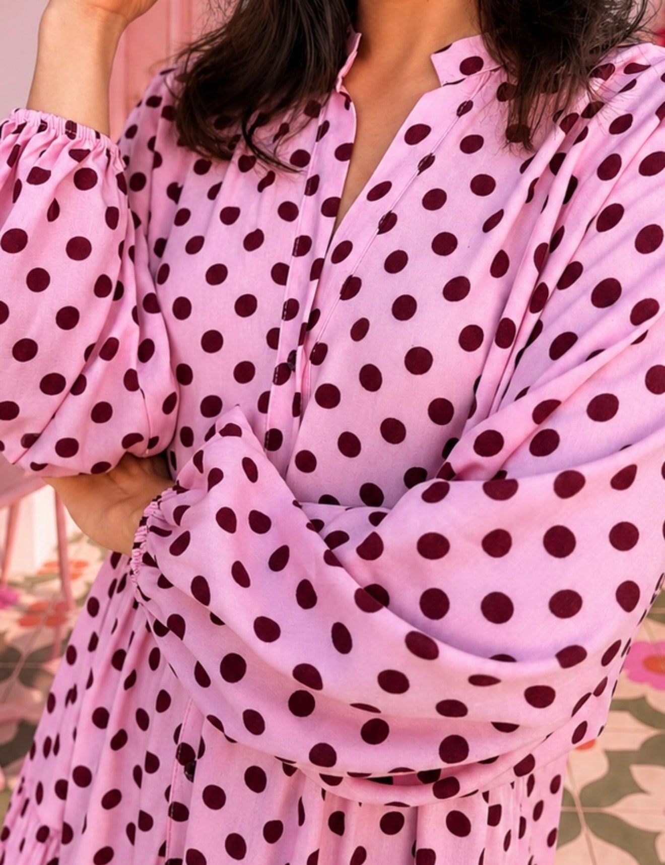 Jenna dress - Pink polka dot