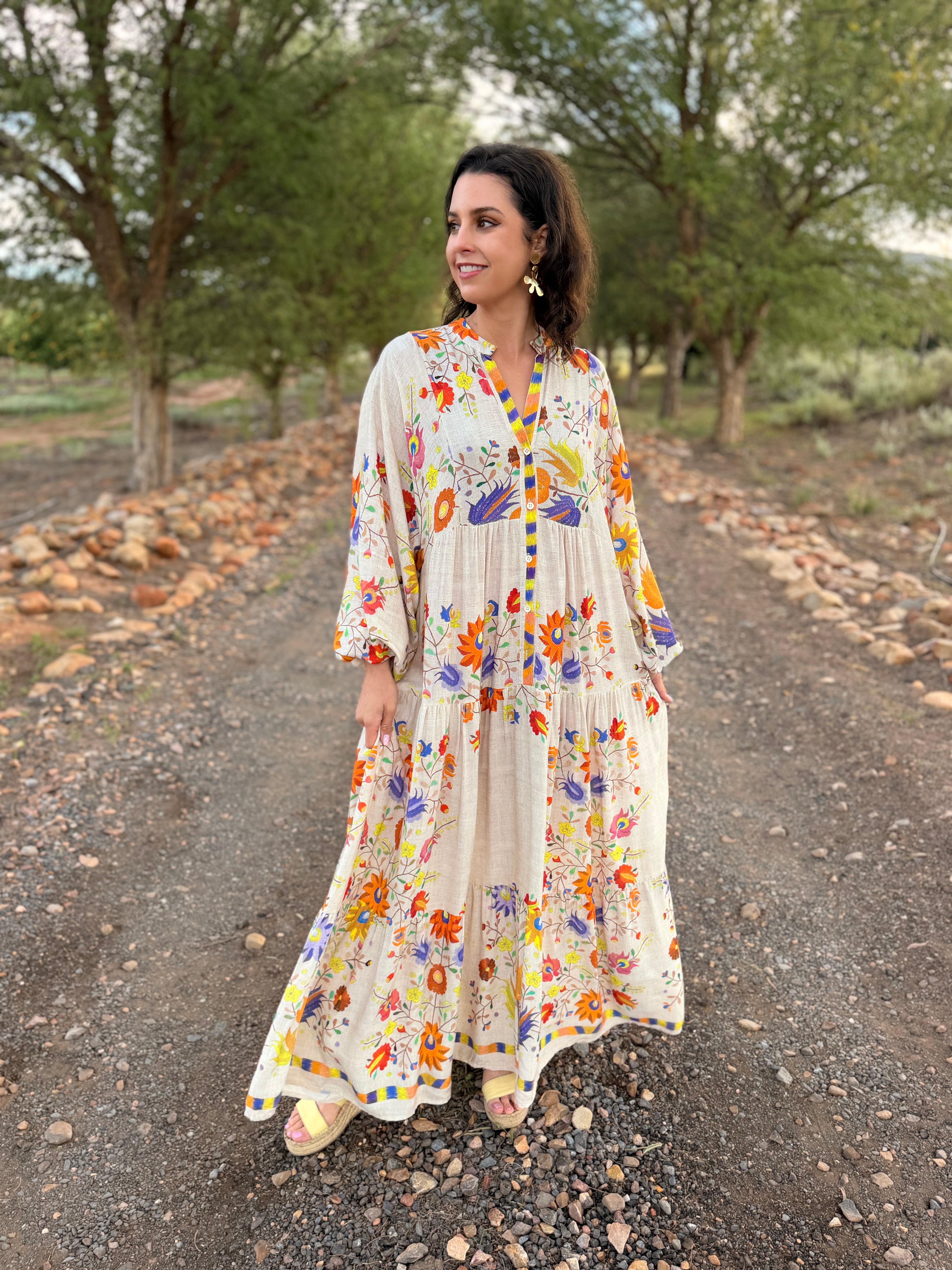 Jenna dress - Beige ikat floral