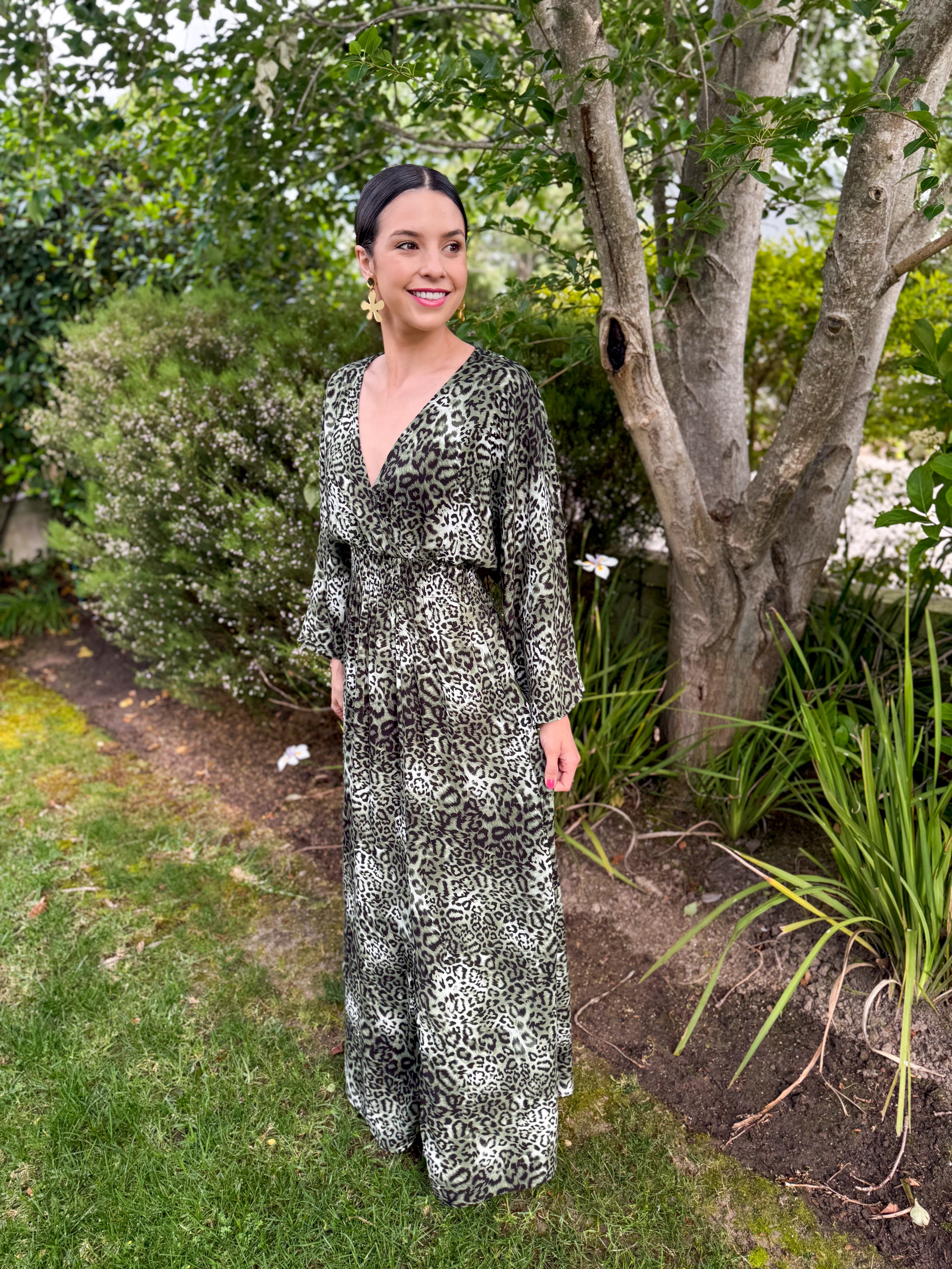 Green Leopard luxe dress