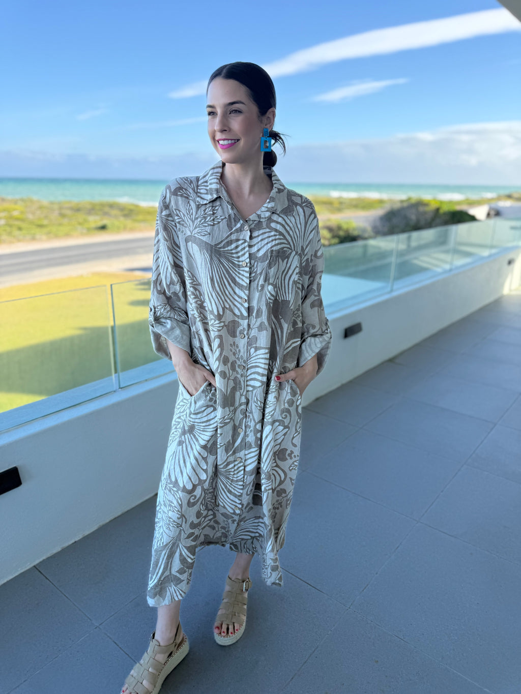 Italian linen dress - Stone floral