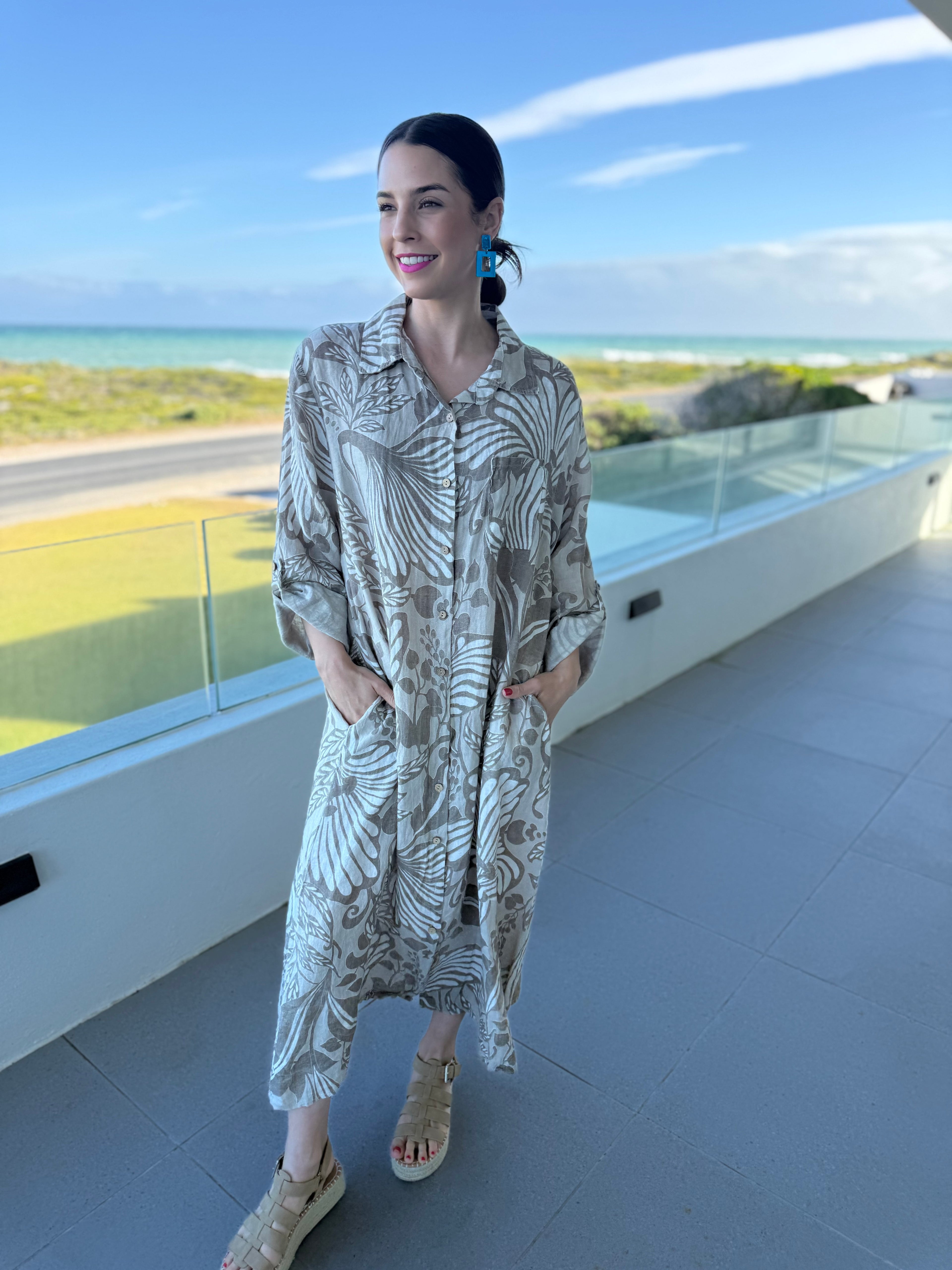 Italian linen dress - Stone floral