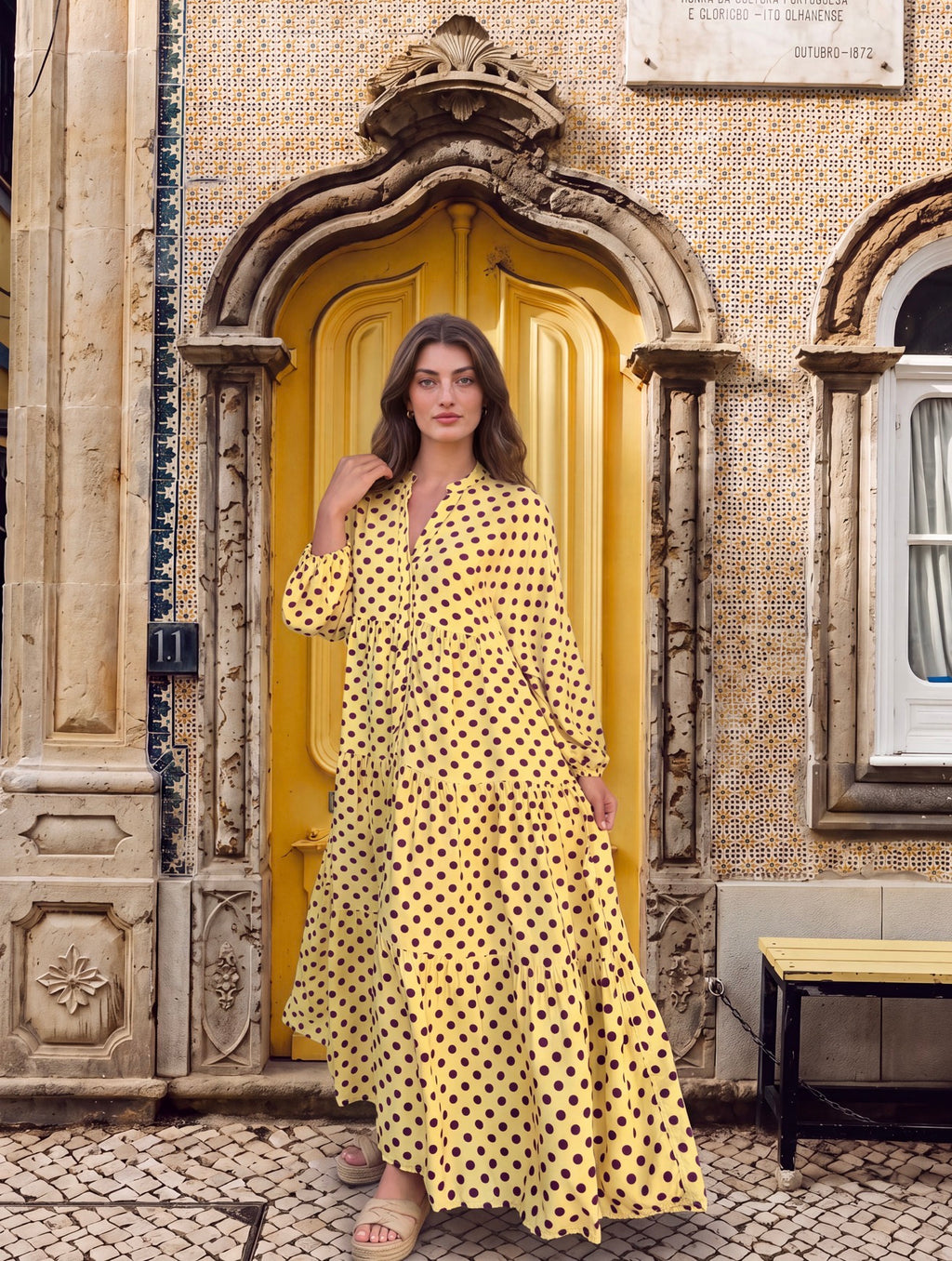 Jenna dress - Yellow polka dot