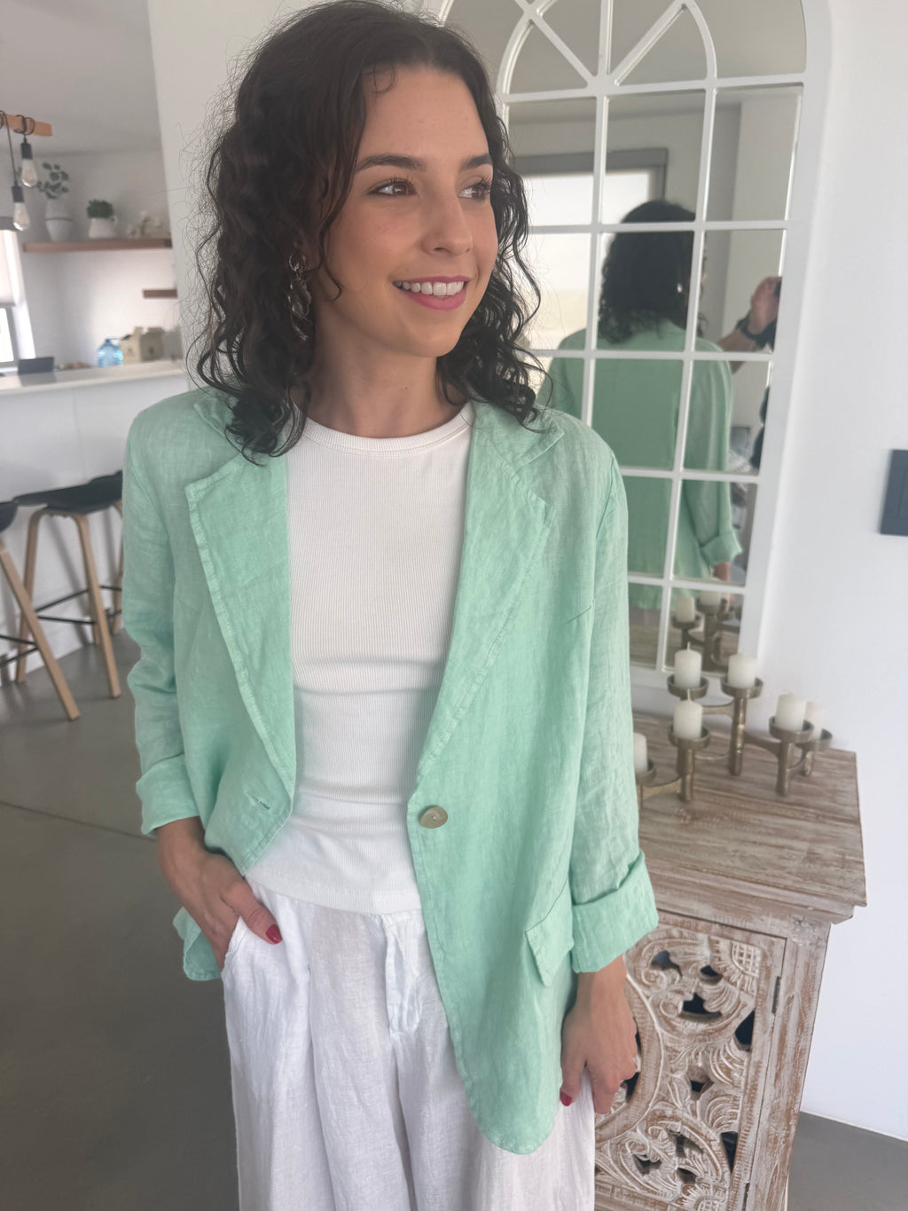 Italian linen jacket- Aqua