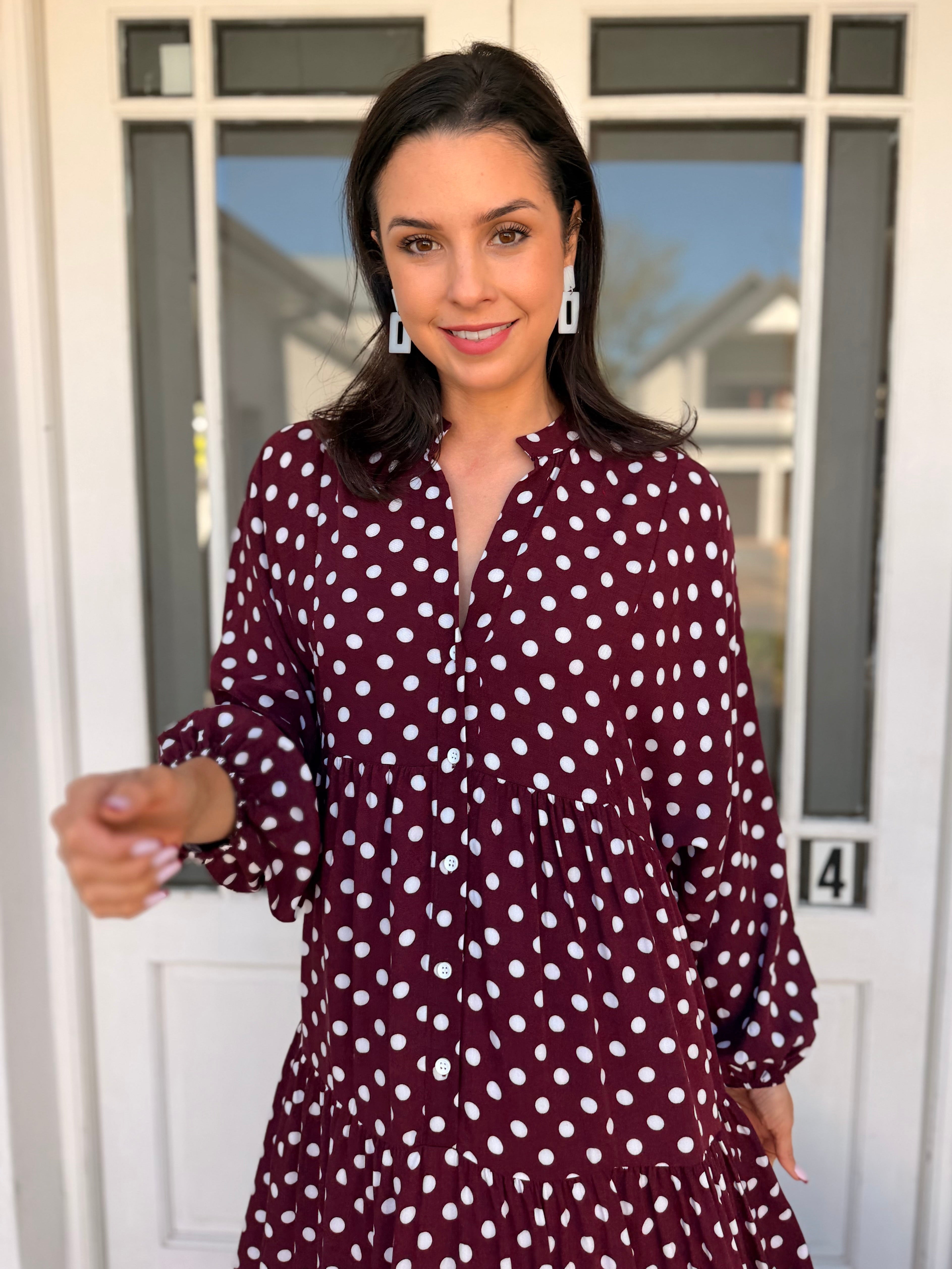Jenna dress - Burgundy polka dots