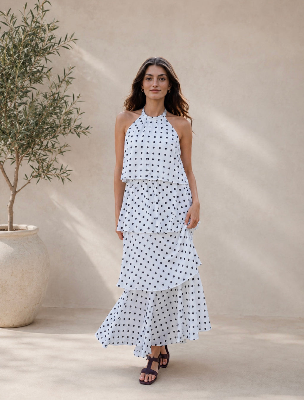 Frill dress - White polka dot