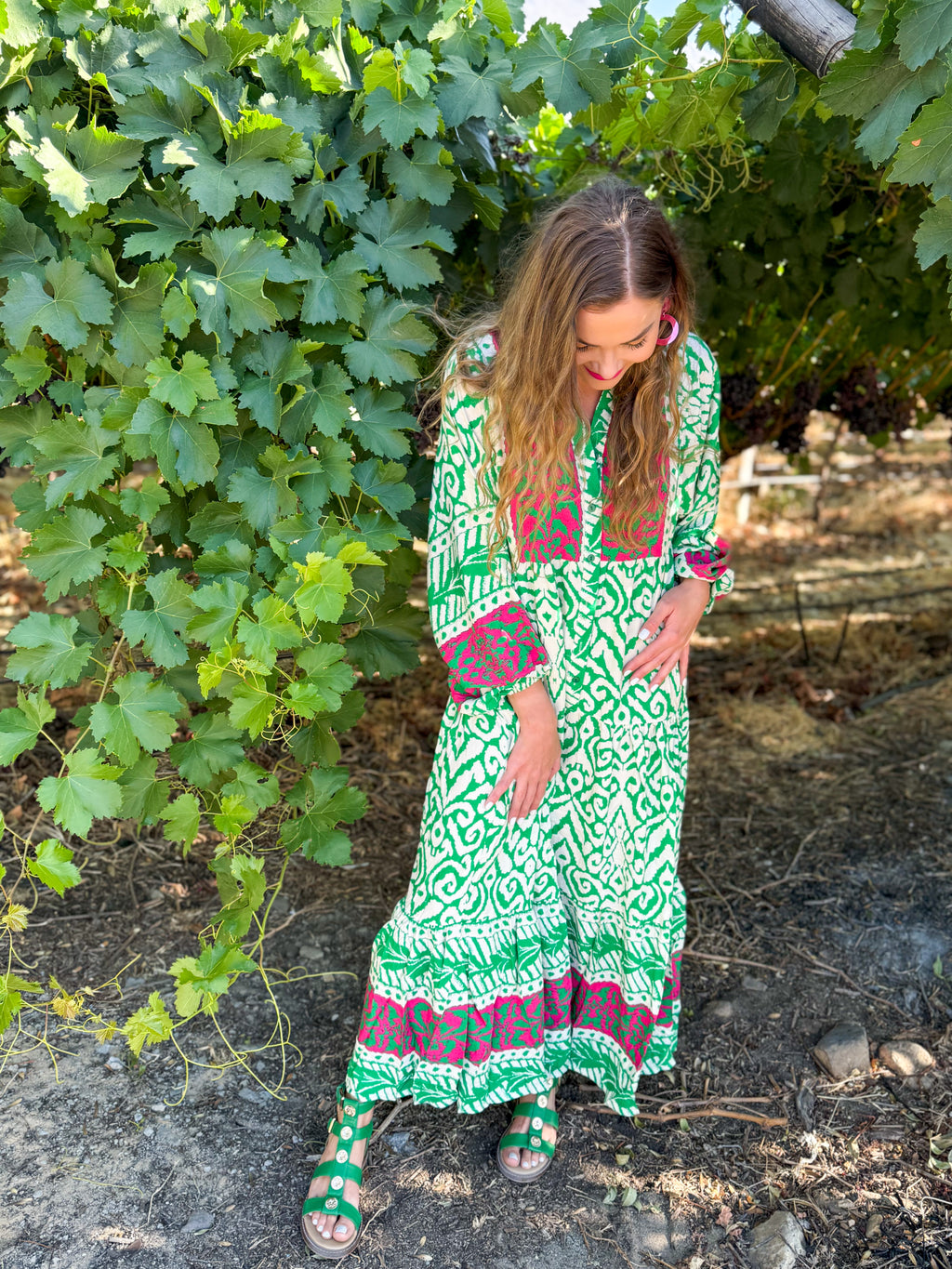 Berna dress - Pink & green ikat