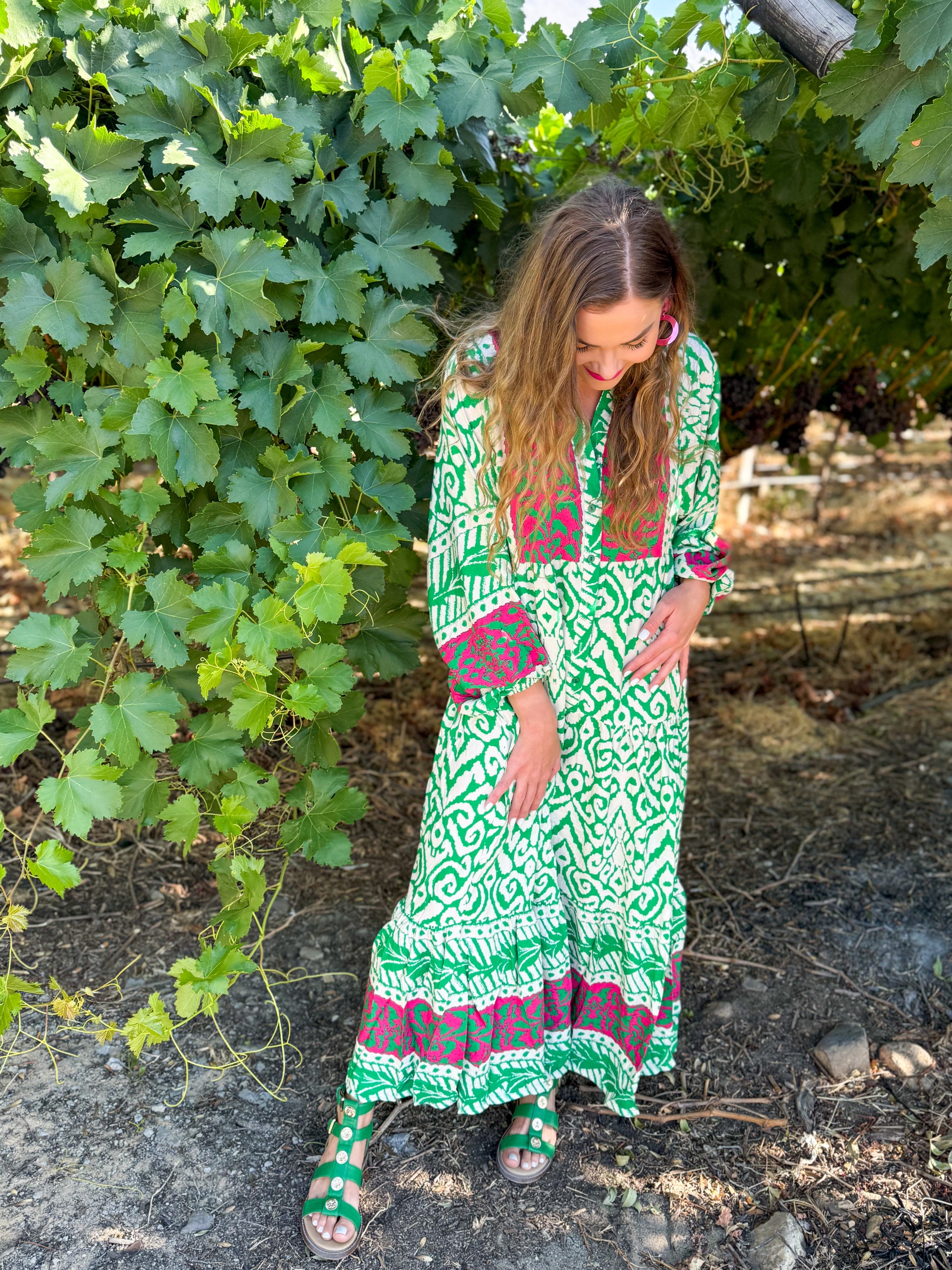 Berna dress - Pink & green ikat