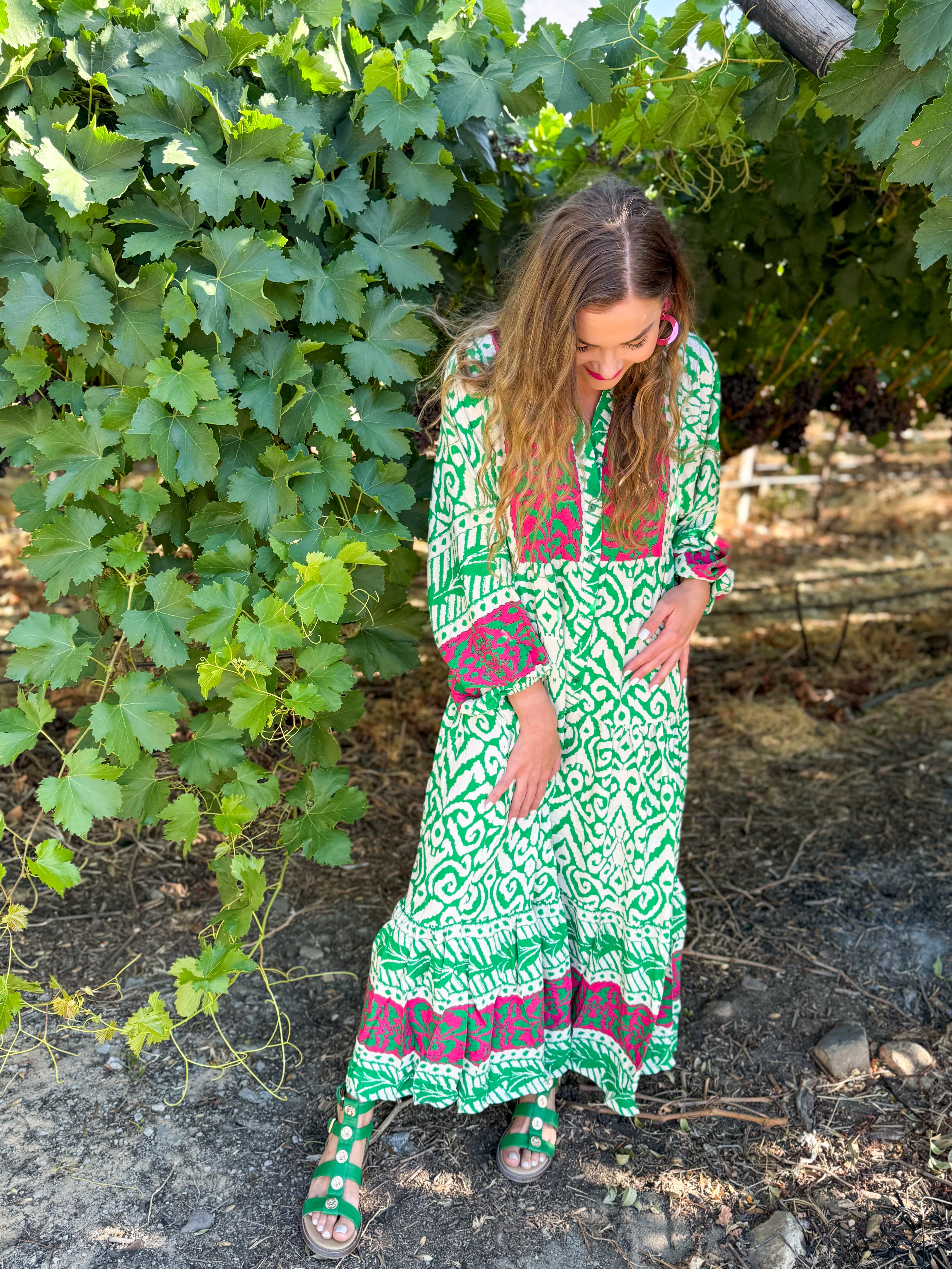 Berna dress - Pink & green ikat