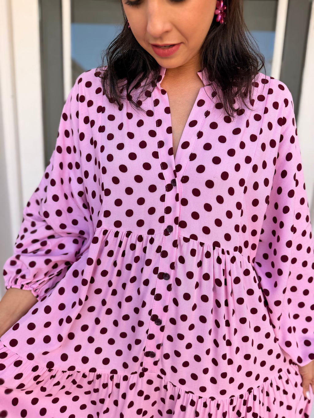 Jenna dress - Pink polka dot
