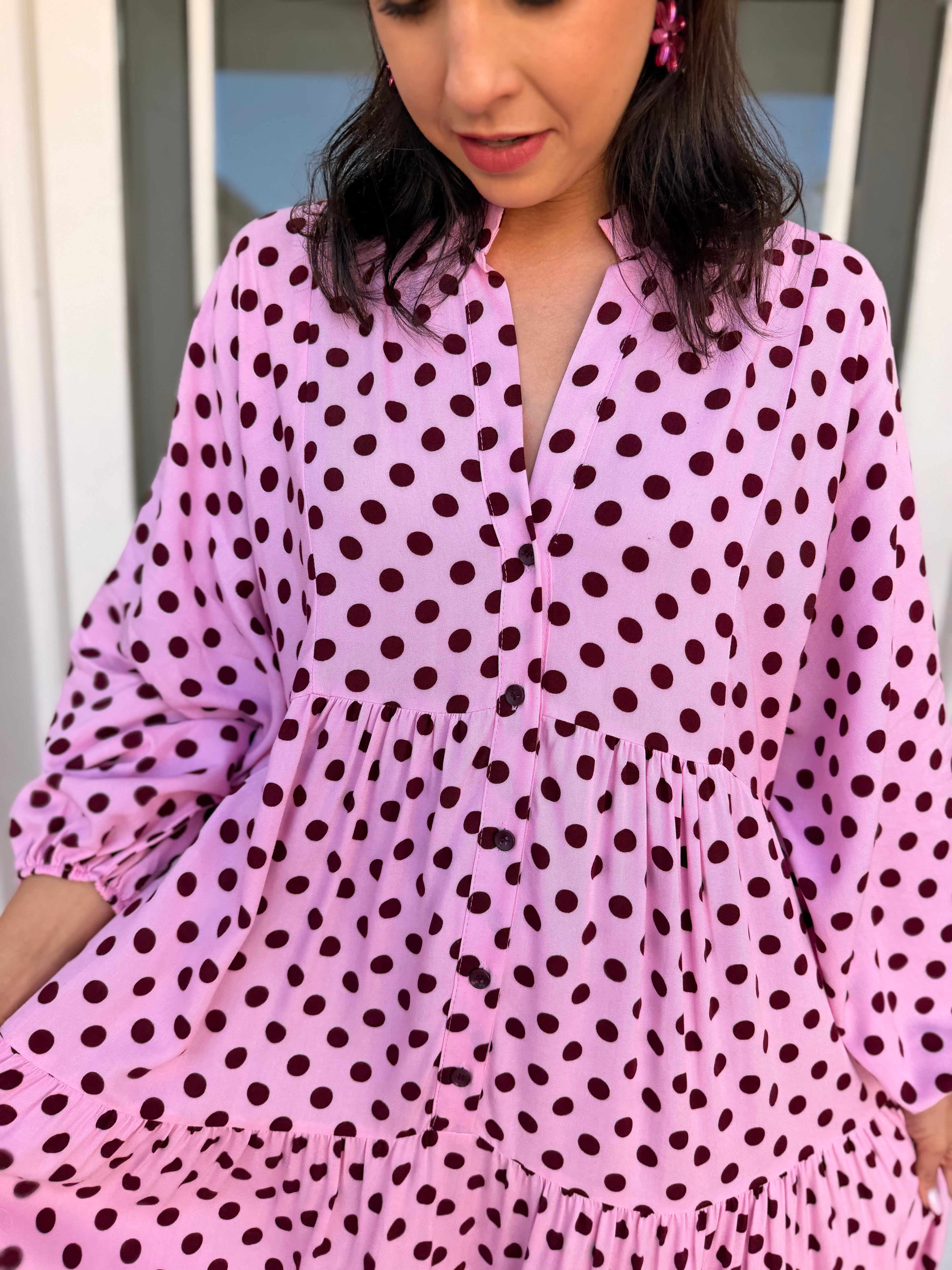 Jenna dress - Pink polka dot