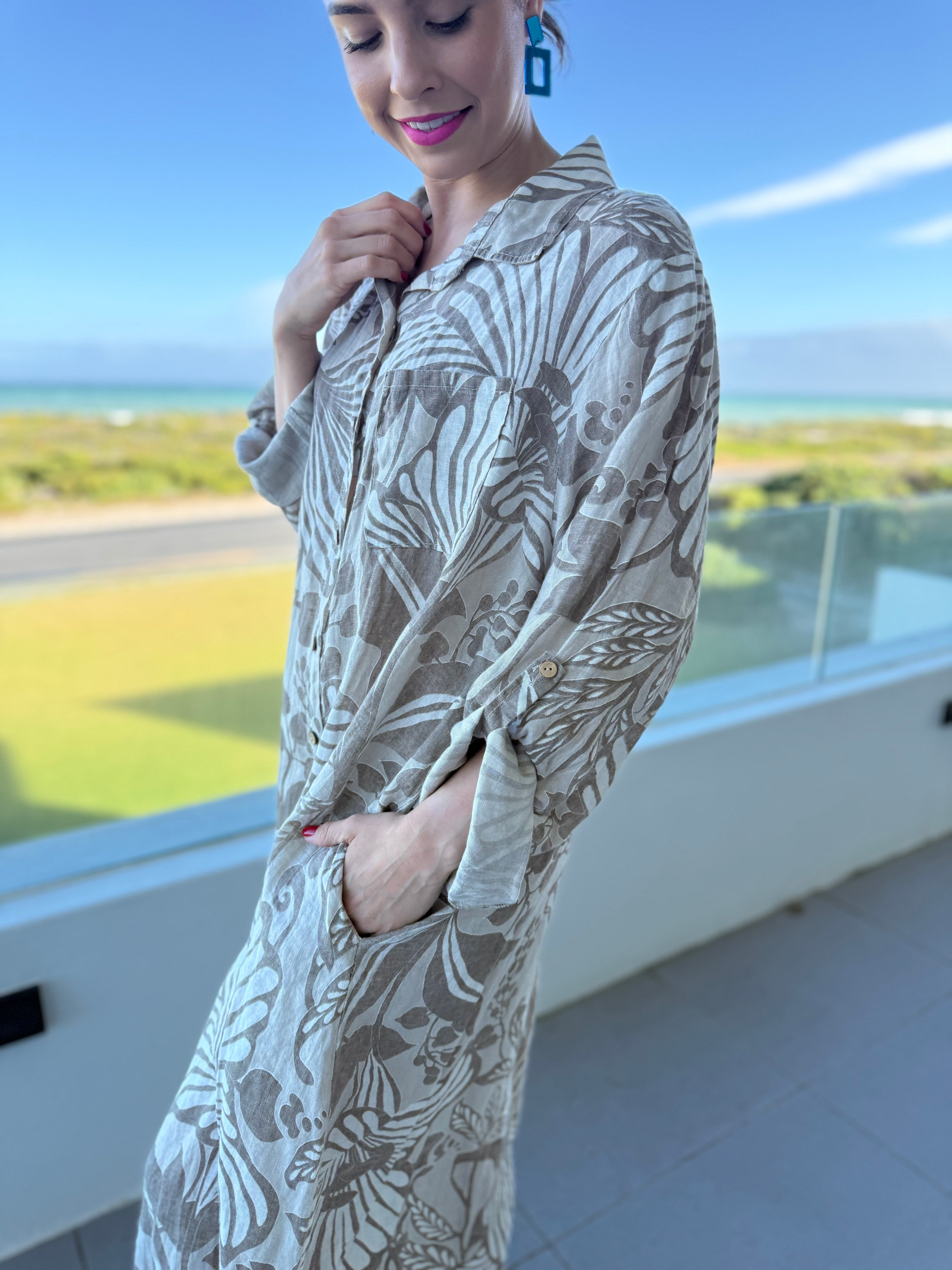 Italian linen dress - Stone floral