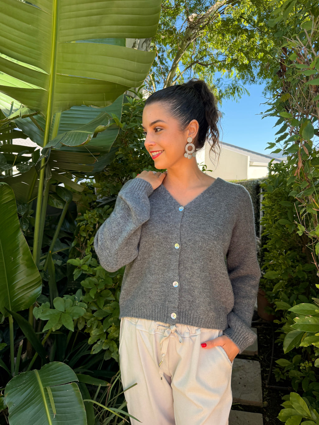 Baby alpaca short cardigan - Grey