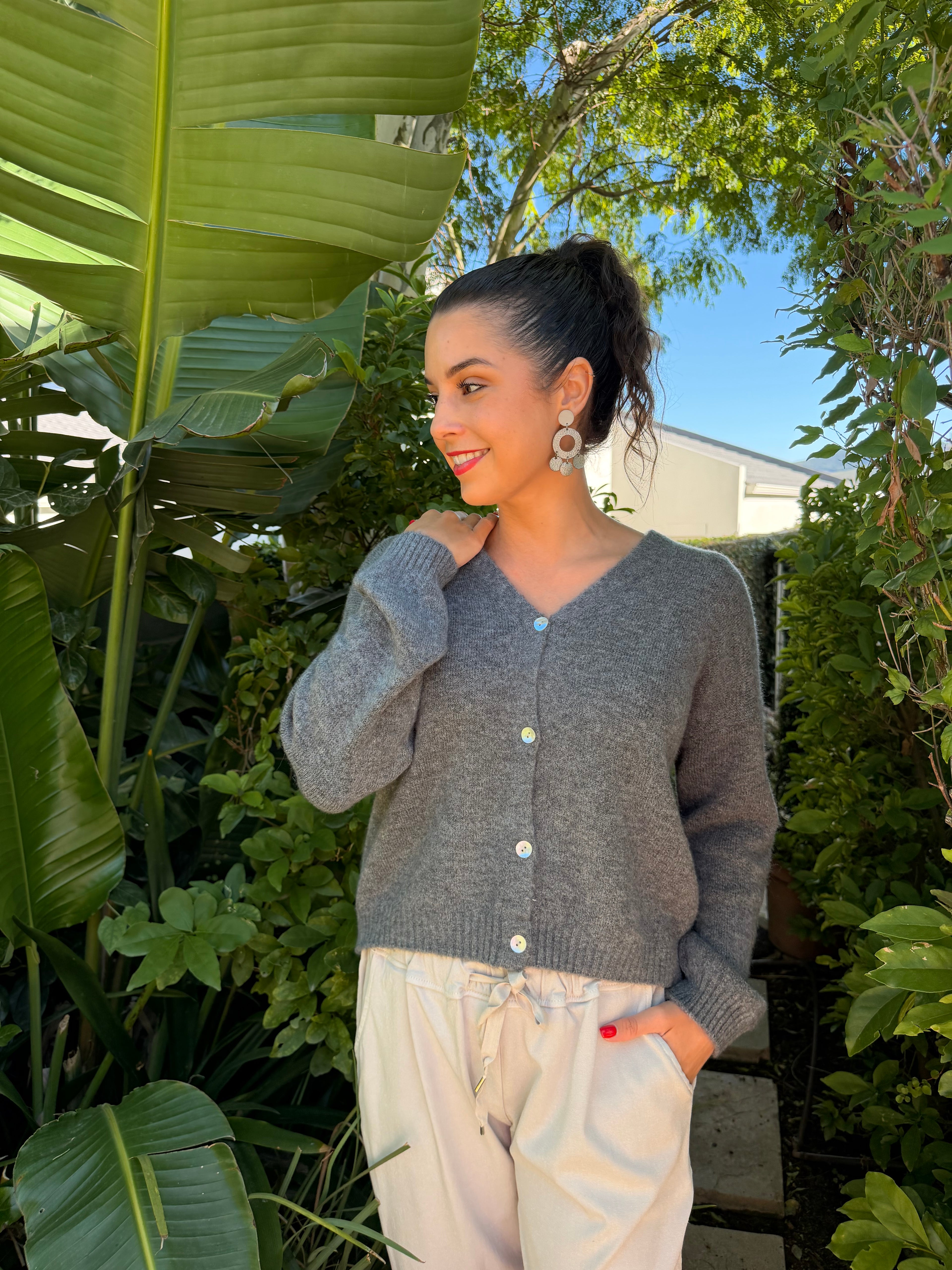 Baby alpaca short cardigan - Grey