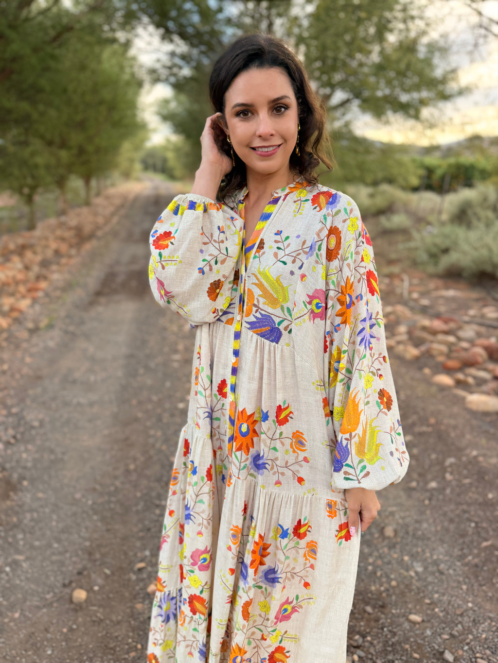 Jenna dress - Beige ikat floral