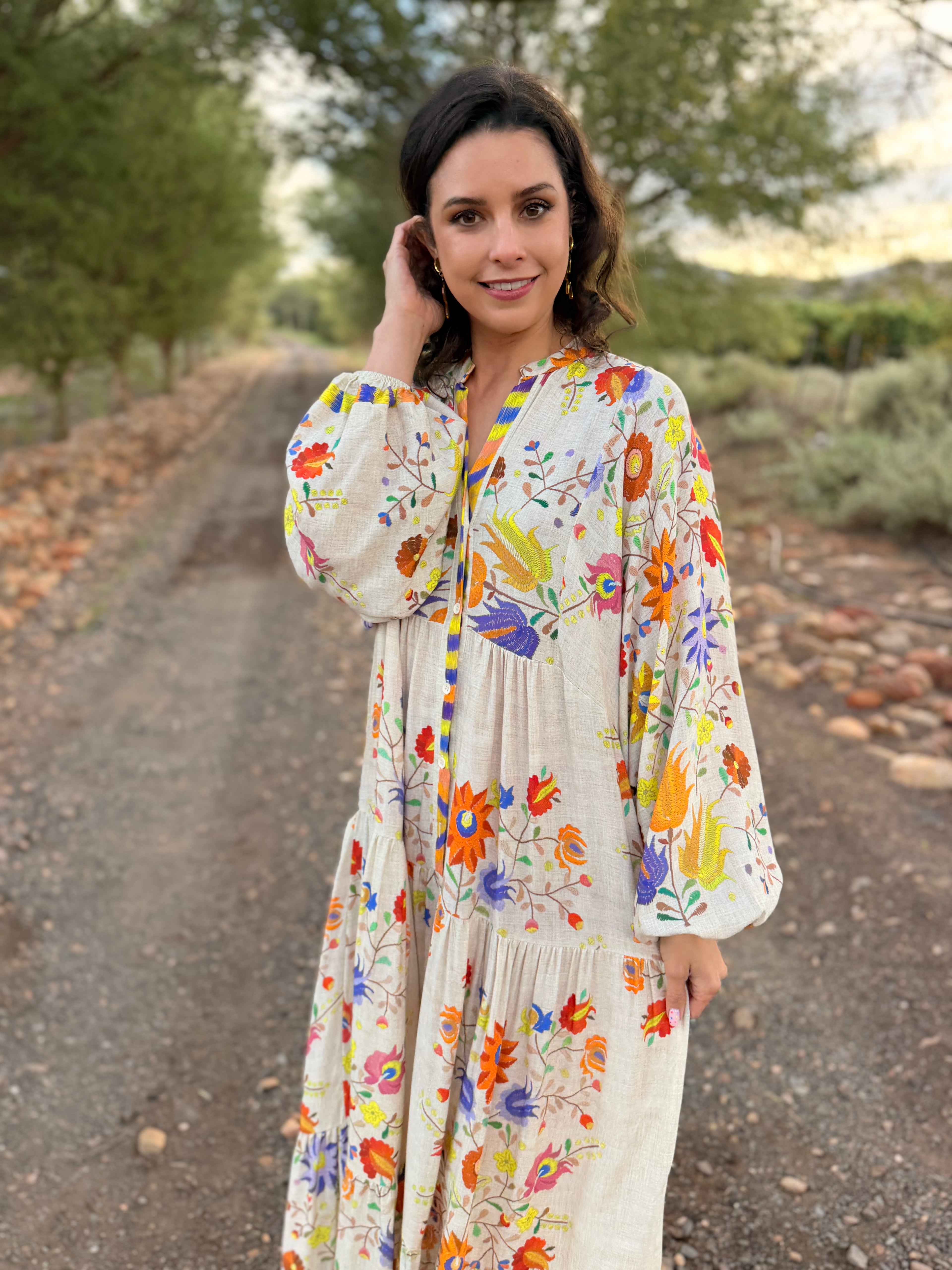 Jenna dress - Beige ikat floral