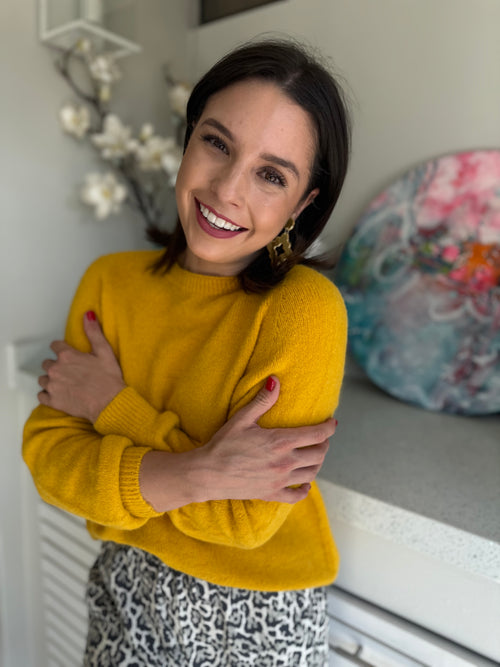 Alpaca knit round neck - Mustard