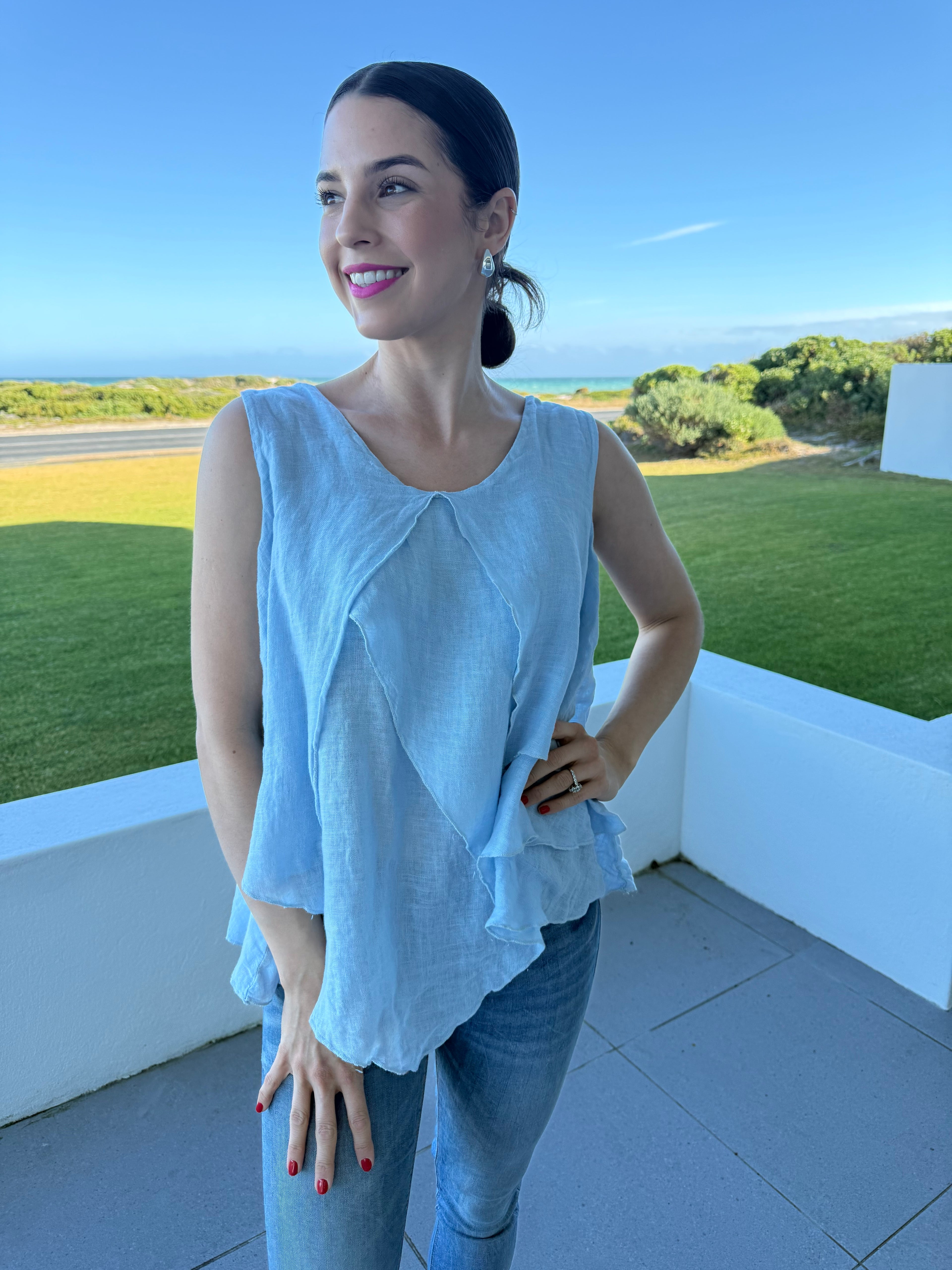 Italian linen layered top - Blue