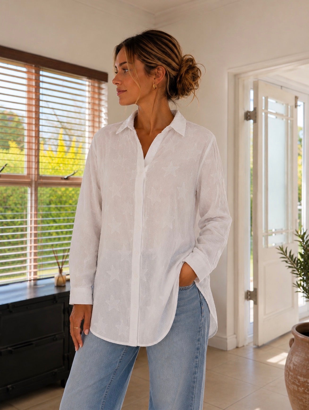Italian Cotton shirt- White star