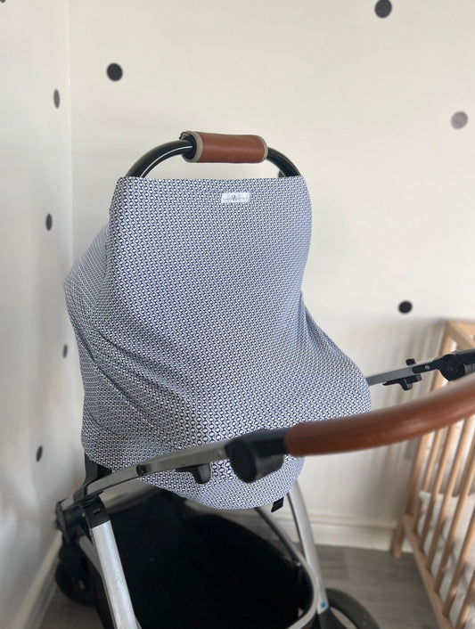Car seat cover / feeding blanket - GeoFun Blue and White Babalu boutique