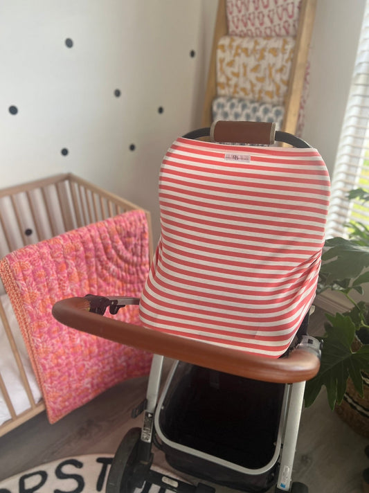 Car seat cover / feeding blanket - Guava stripe Babalu boutique