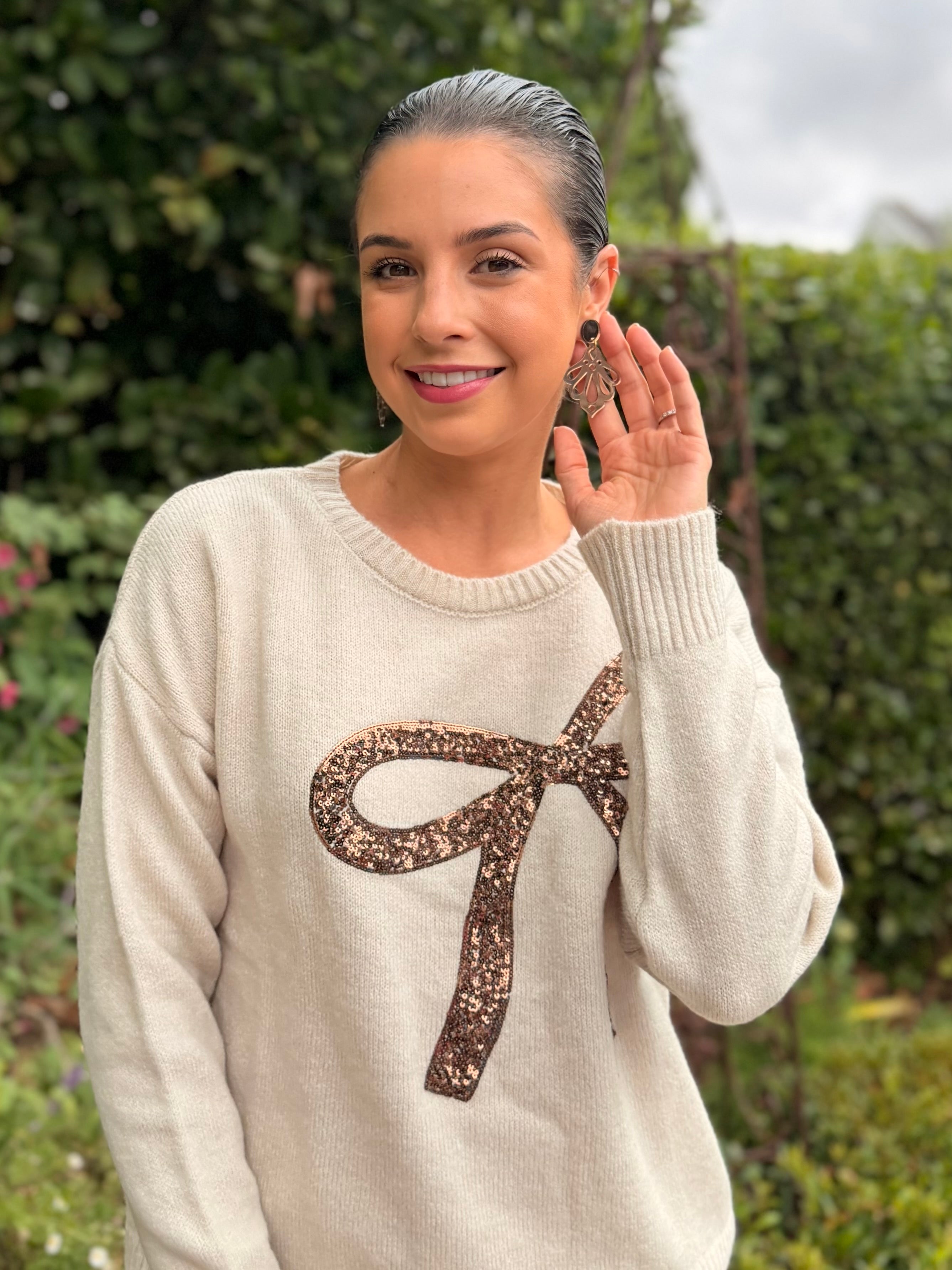 Glitter bow knit - Beige